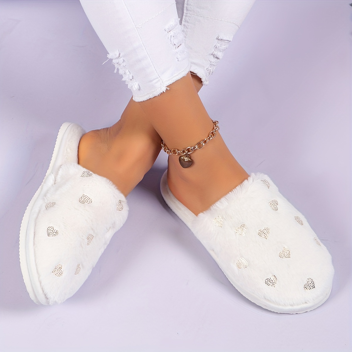 Image of Baotou Heart Plush Slippers Valentine's Day Gift Slippers, Women Shoes