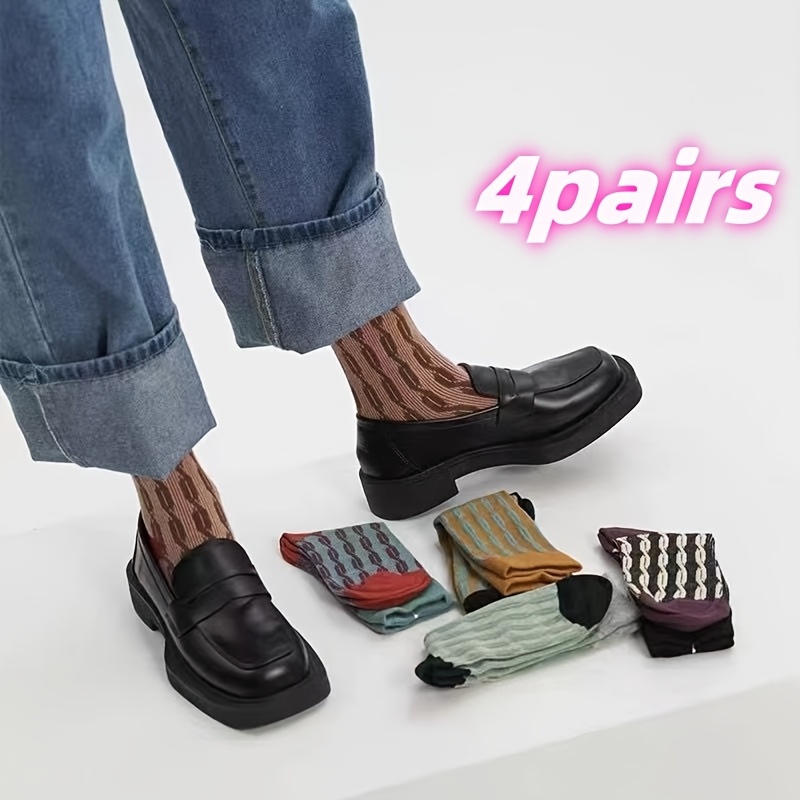 TEMU 4 Pairs Of Autumn And Winter Retro Thickened Warm Women's Mid-calf Socks Socks