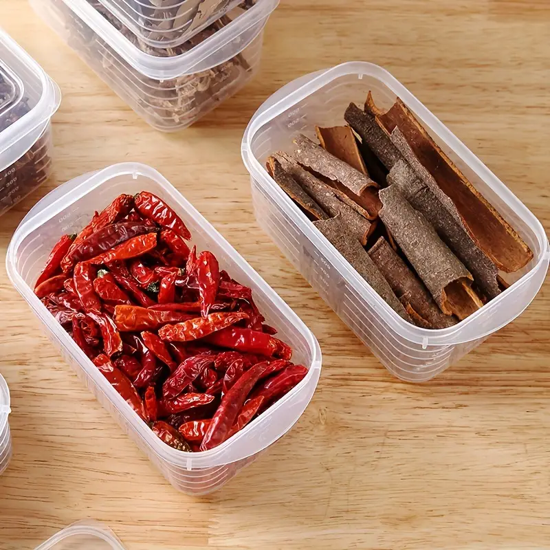 Комплект из 5 прозрачных пластиковых контейнеров для хранения продуктов объемом 700 мл с крышками, безопасных для использования в морозильной камере, для приготовления еды, для фруктов, мяса, специй, универсальных, штабелируемых, кухонных органайзеров, набор для пикников, домашнего использования, детали 3