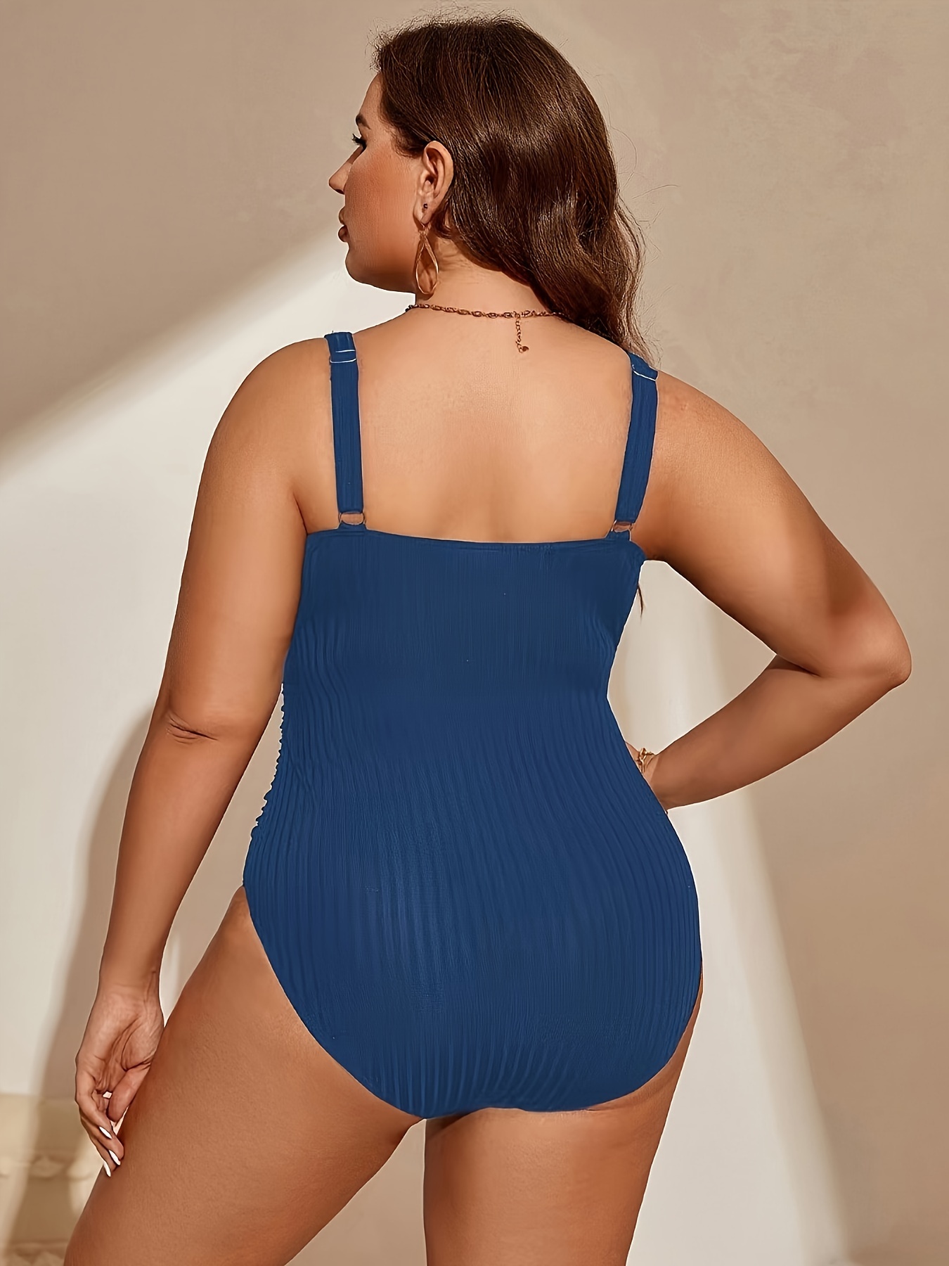 womens sexy one piece swimsuit plus size solid color v notch