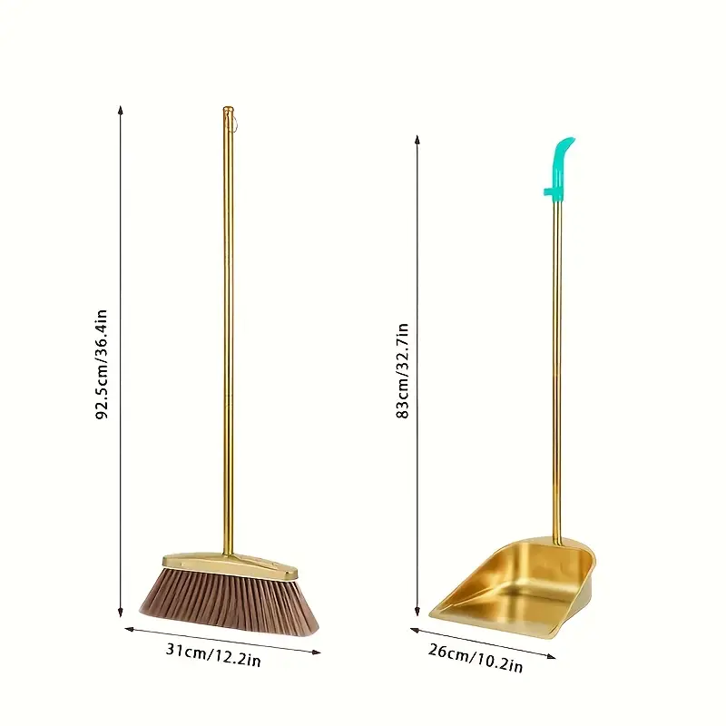 golden stainless steel broom and dustpan set heavy duty cleaning tools with head for home office restaurant garage patio ideal for hardwood tile floors elegant cleaning set floor maintenance sturdy construction office maintenance Product details 2