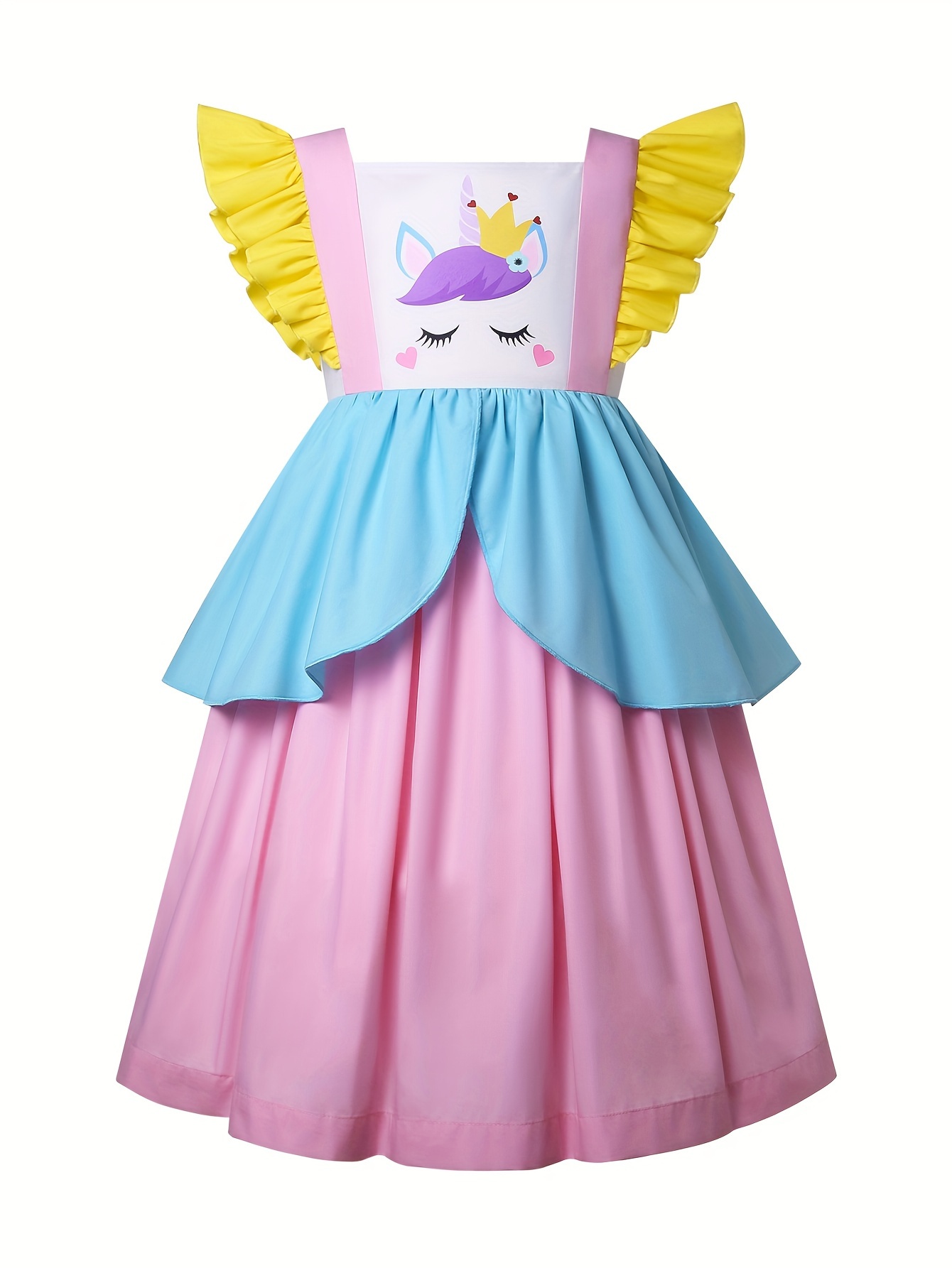 girls' colorful unicorn dress 100% cotton non stretch ruffle