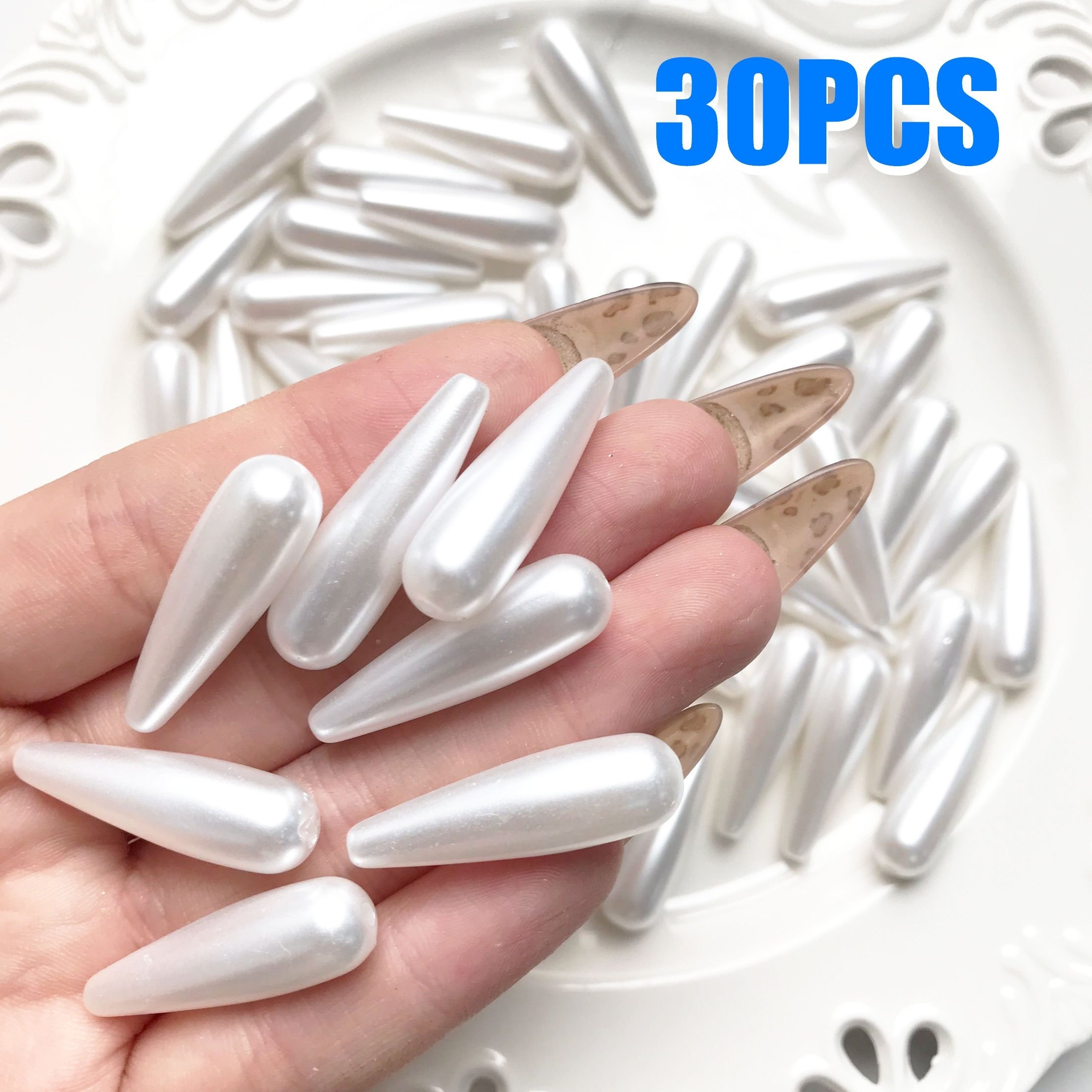 Image of 30pcs 29mm X 9mm Abs Acrylic Pearlescent Water Drop Beads With Straight Holes For Diy Hairpins, Tassels & Pendants Crafting