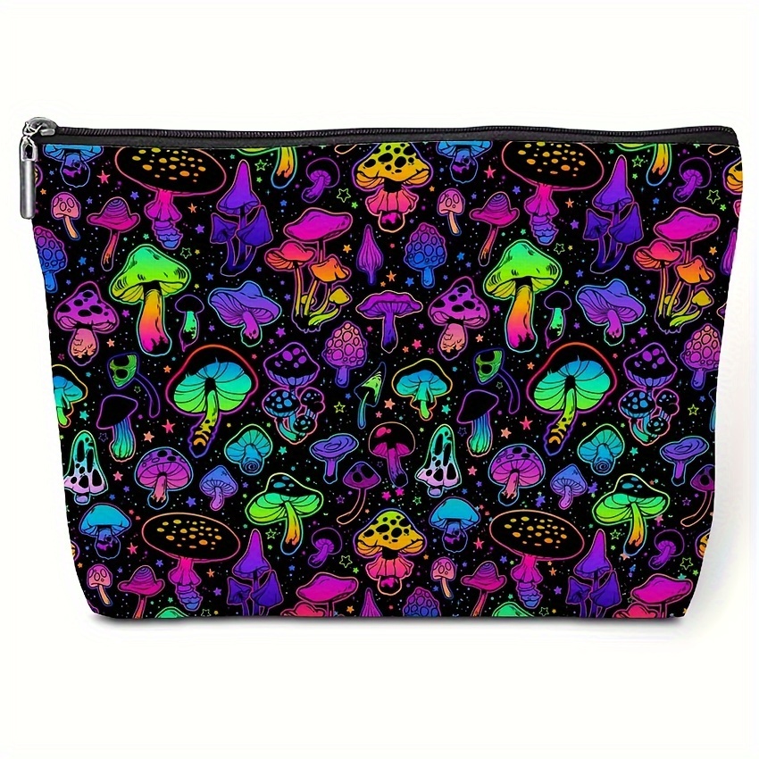 

Waterproof Mushroom Makeup Bag, Scent-free Polyester Cosmetic Pouch With Zipper For Travel & Halloween Gifts