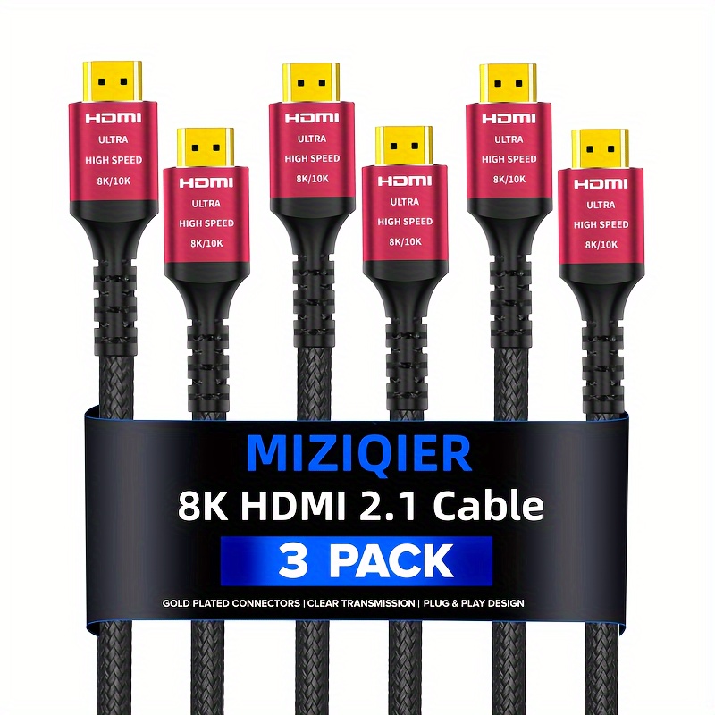 3-Pack 10K 8K * 2.1 Cable 1.65/3.3/6.6/10/15FT, 48Gbps Ultra High Speed * Cord, Support 4K@120Hz 8K@60Hz, Compatible with * TV/HDTV/PS5/Blu-r
