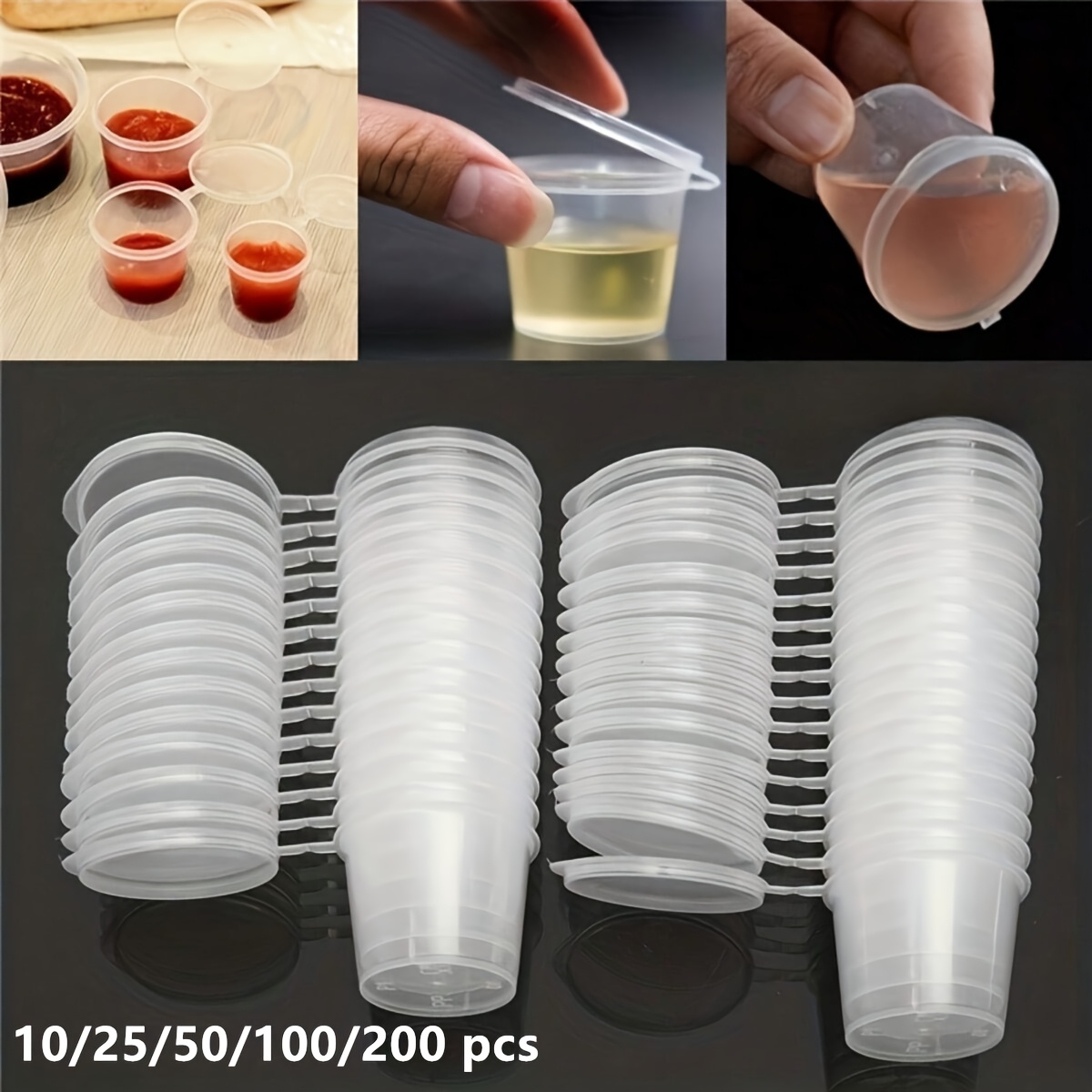 Small Plastic Sauce Cups * in Packs of 10, 25, 50, 100, Or 200, Ideal for  Storing Food, Spices, And Seasonings. * Transparent Containers Come with  Lids And Are Perfect for Home Kitchens, Restaurants * ...