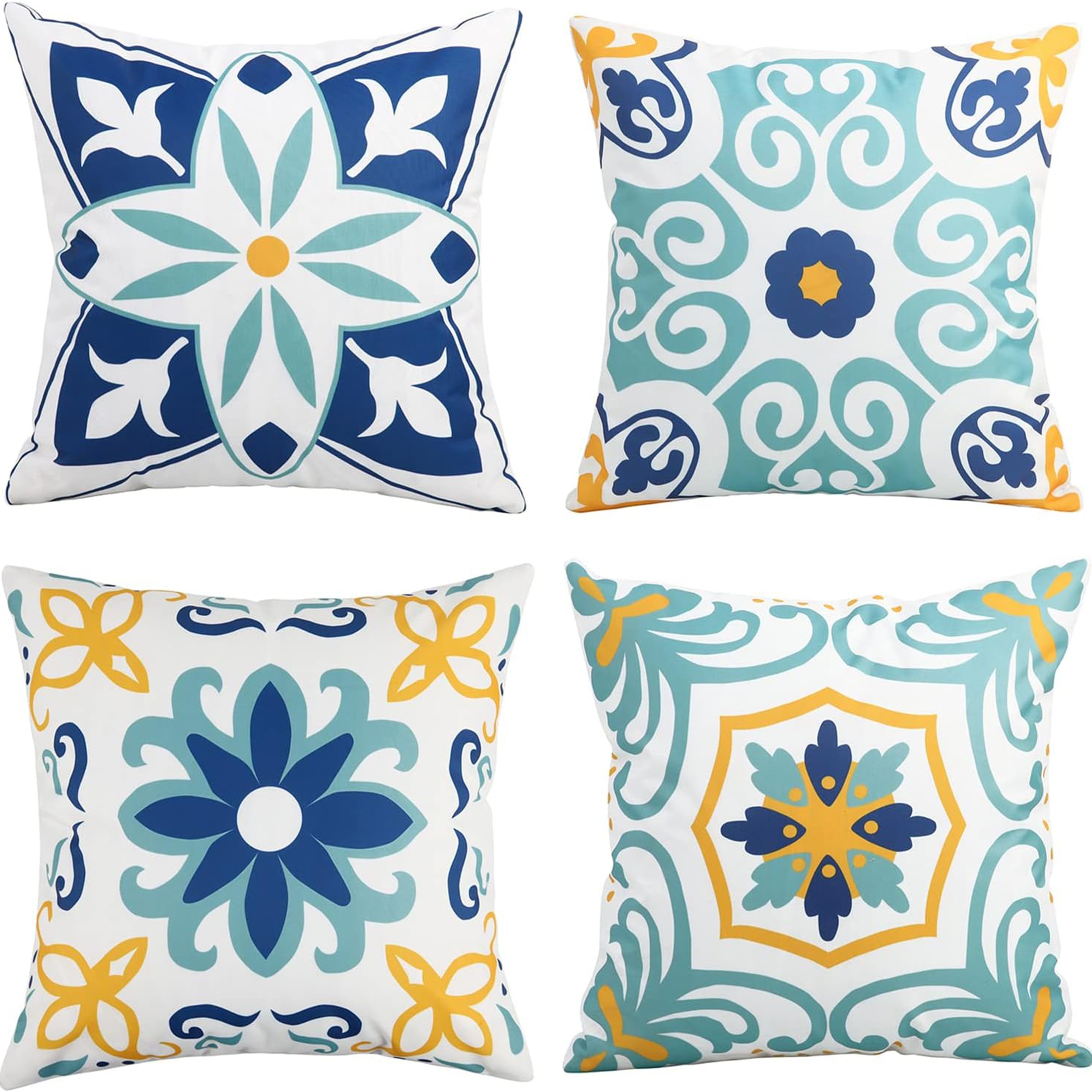 

4pcs, Outdoor Throw Pillow Covers Floral Printed And Boho Farmhouse Outdoor Pillow Covers For Patio Funiture Garden Blue16x16inch, 18x18inch, 20x20inch(no Pillow Core)