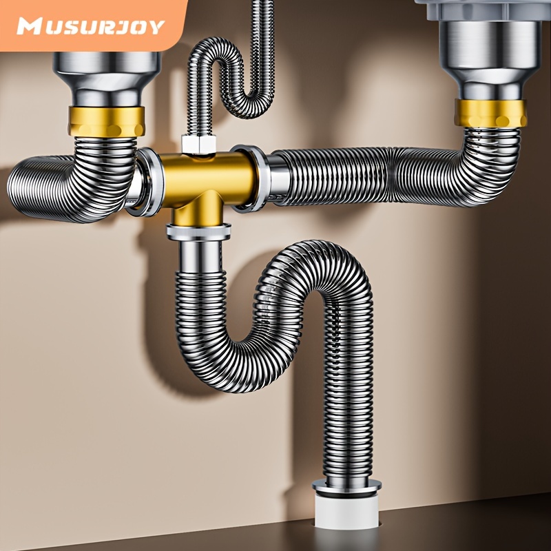 

Musurjoy Stainless Steel Double Sink Downspout Fittings, Undermount Drain Set For Kitchen, Bathroom, Washroom - No Electricity Needed, Ideal For Valentine's Day, Easter, Back To School Gifts