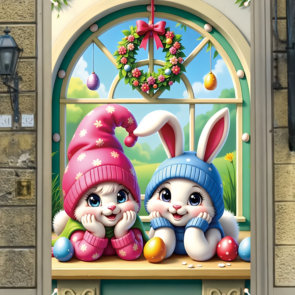 

Easter Celebration Window Cover - 47.2" X 31.4" Polyester Decorative Banner, Indoor/outdoor Easter Curtain For Home & Garden Decor, Gift Entrances, Posters, Room Wall Decorations