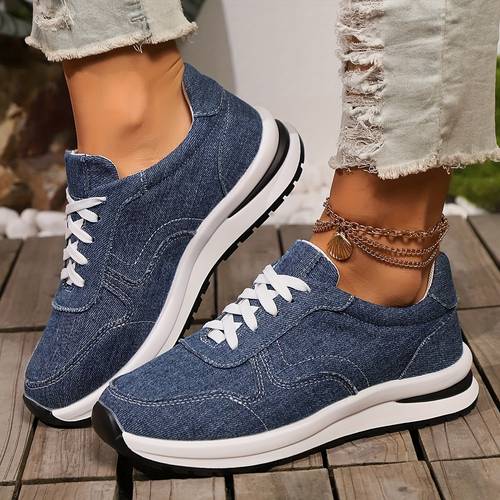 womens lightweight casual sneakers fabric lace up round toe low comfortable all day jean style