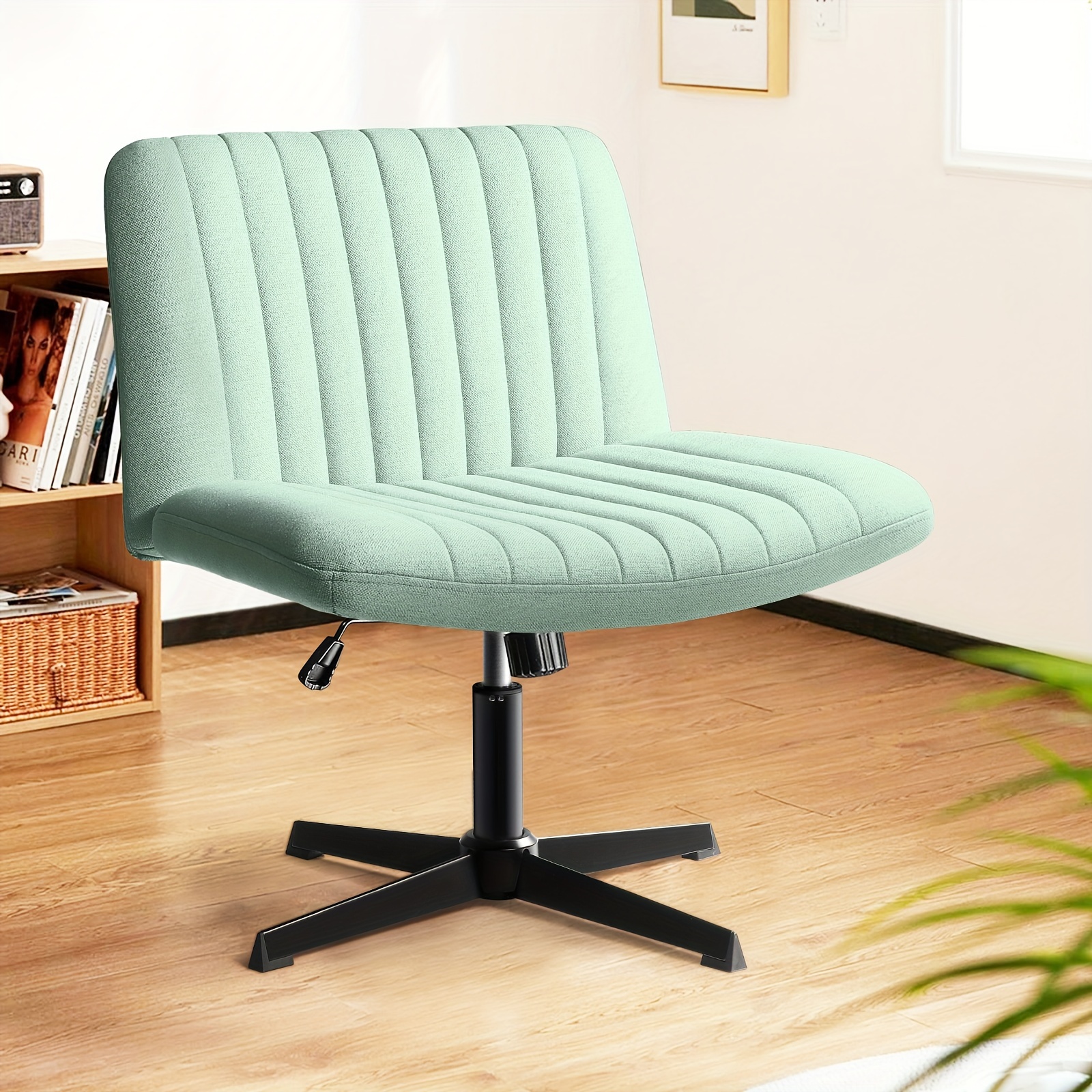 

Lemberi Fabric Padded Desk Chair No Wheels, Armless Wide Swivel Home Office Desk Chair, 120° Rocking Mid Back Ergonomic Computer Task Vanity Chair For Office, Home, Make Up, Small Space (mint Green)