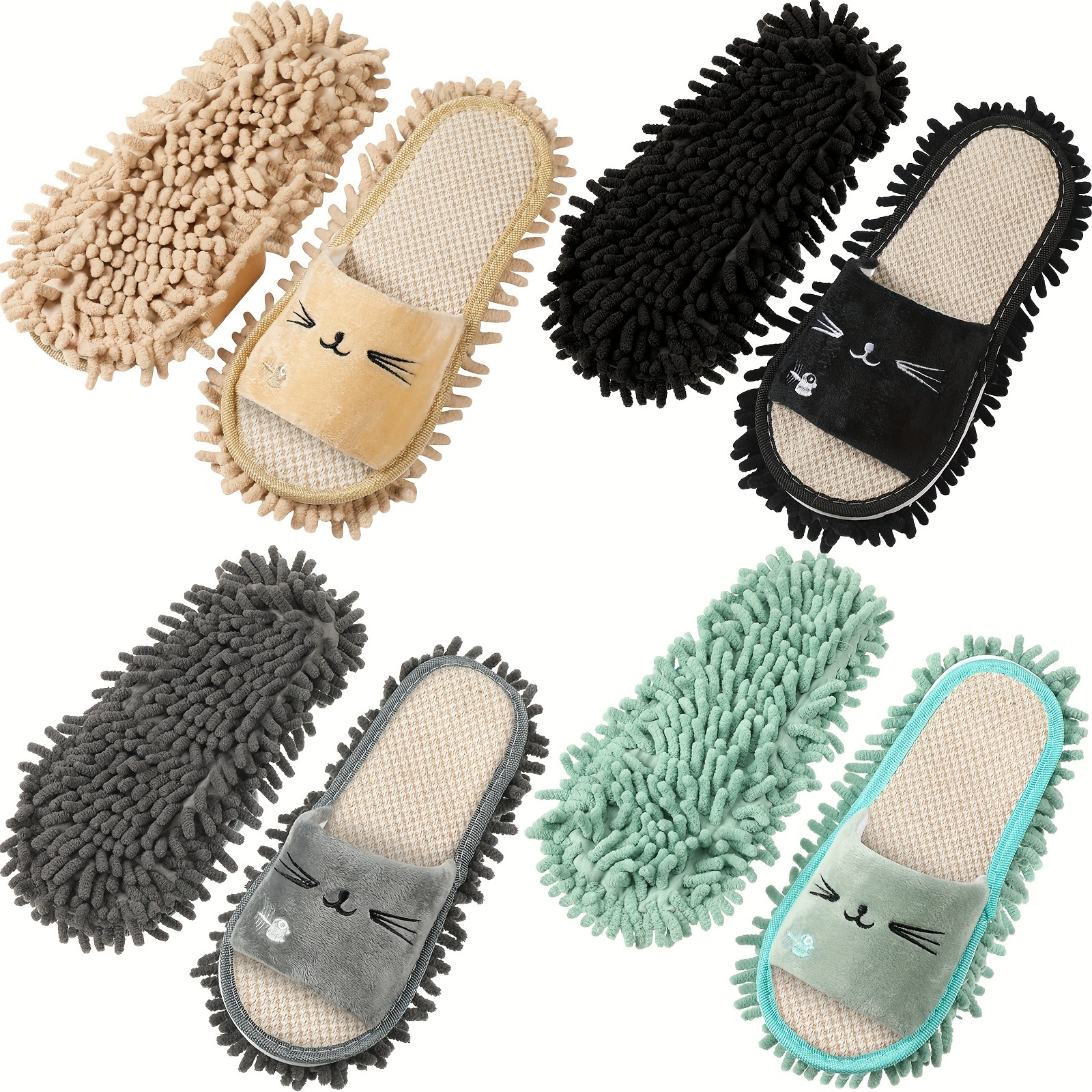 4 pairs washable mop slippers microfiber funny mop shoes floor cleaning slippers for women home floor   black green grey nude