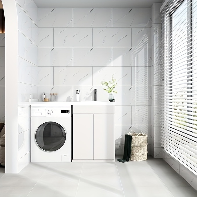 20-Pack Self-Adhesive Marble Wall Panels Set -Oversized White &Grey/Black Marble Sheets, Peel & Stick Removable Vinyl Planks, Bathroom, Kitchen, Living Room-Glossy Finish, Easy Install/Remove, Reusablelmitation Stone