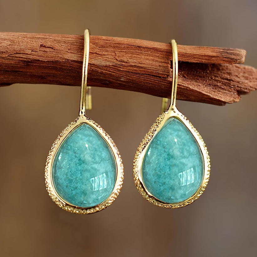 E-shop 1 Paar Tröpfchenförmige Blaue Ohrringe, modische goldene Hakenohrringe für Damen, , Party, Urlaub, Schmuck