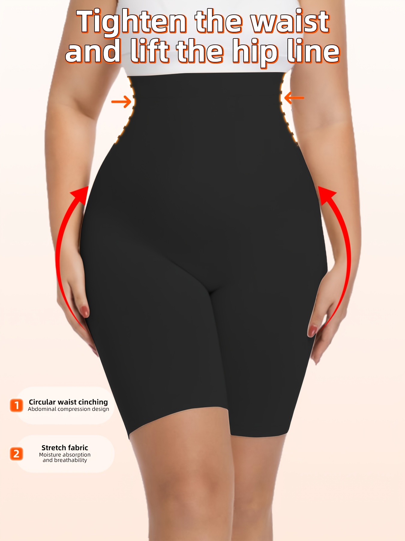 1pc Plus Size Women'S High-Waisted Shaper Shorts, Tummy Control and Butt Lifter, Thigh Slimmer, Knit Polyamide Fabric, Solid Color, High Support Body Shaper