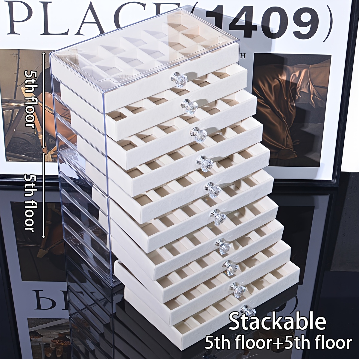 1 2pcs transparent home desktop 5 tier counter drawer jewelry box organizer multi functional divided storage box stackable drawers for bracelets rings earrings necklace holder jewelry case jewelry boxes Product details 4