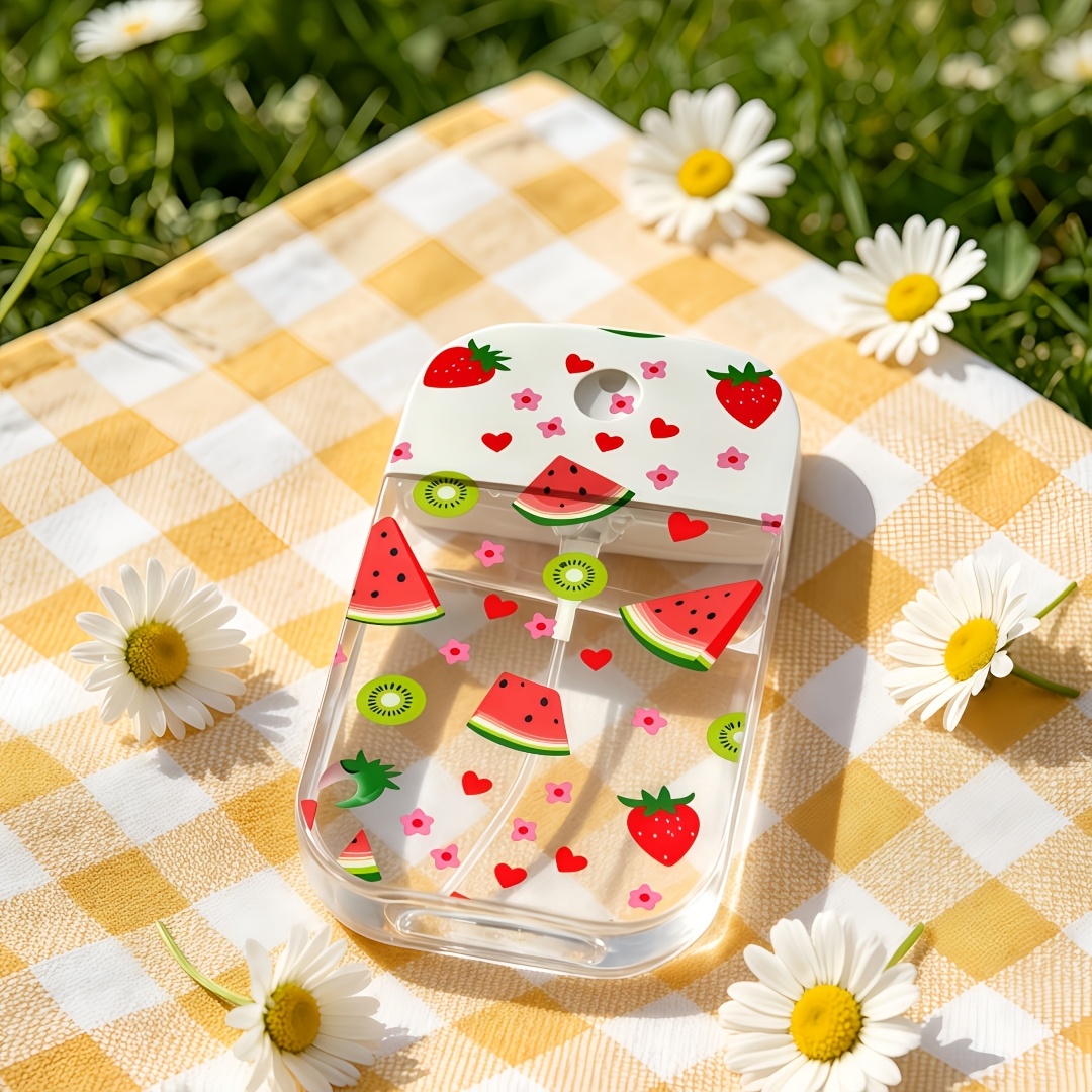 TEMU [2d Flat] 1pc Fruit And Pattern Print - Transparent Reusable, Travel-friendly, Suitable For Perfume, Toner, Liquid Cosmetics, Empty Bottle For