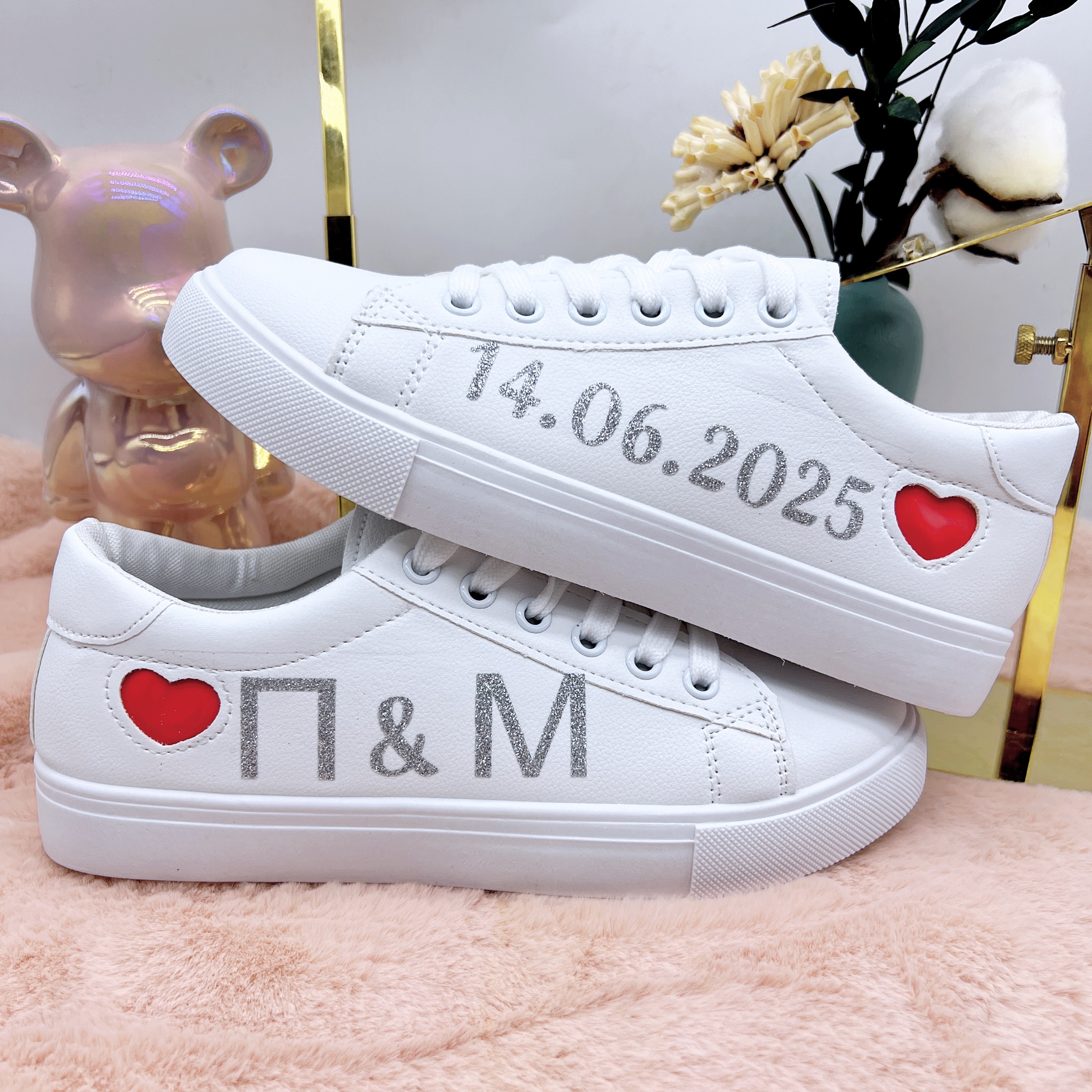 

Customized Heart Pattern Fashion Sneakers, Low Top Slip-on Round Toe Shoes, With Glitter Embellishment, , Fabric Insole & , For , Ideal For Bridal, Anniversary, Birthday & Gifts