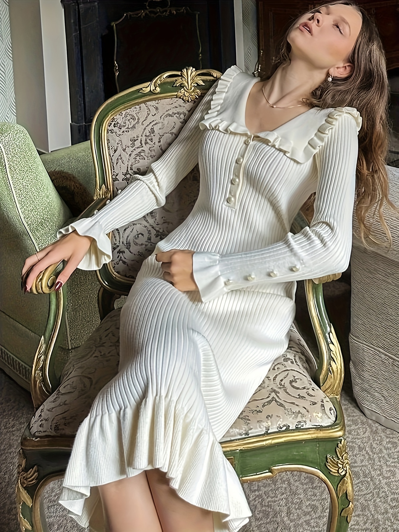 1pc elegant viscose knit dress women solid color classic - Temu Philippines