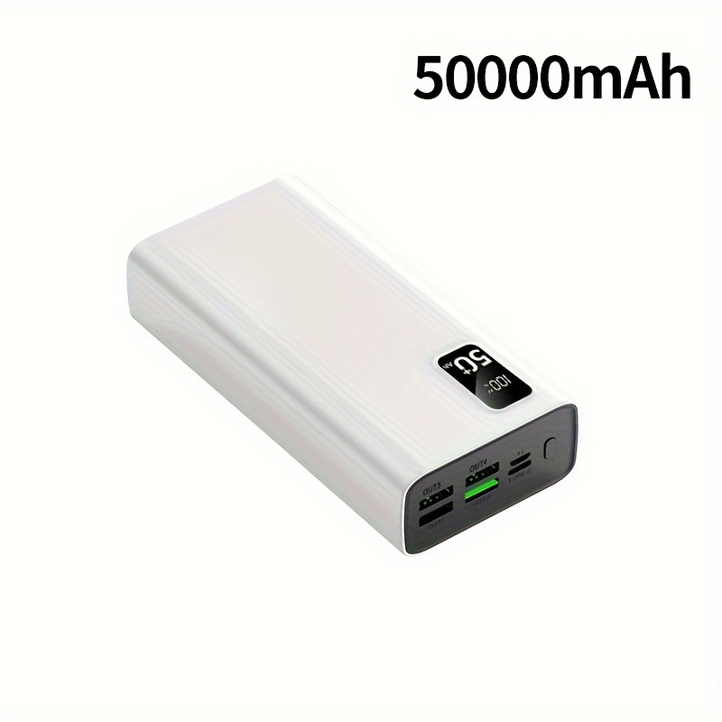 TEMU Power Bank de gran capacidad 50000mAh con carga rápida, interfaz Tipo-C/USB/Micro, pantalla LED de batería, 6 interfaces, adecuado para cargar