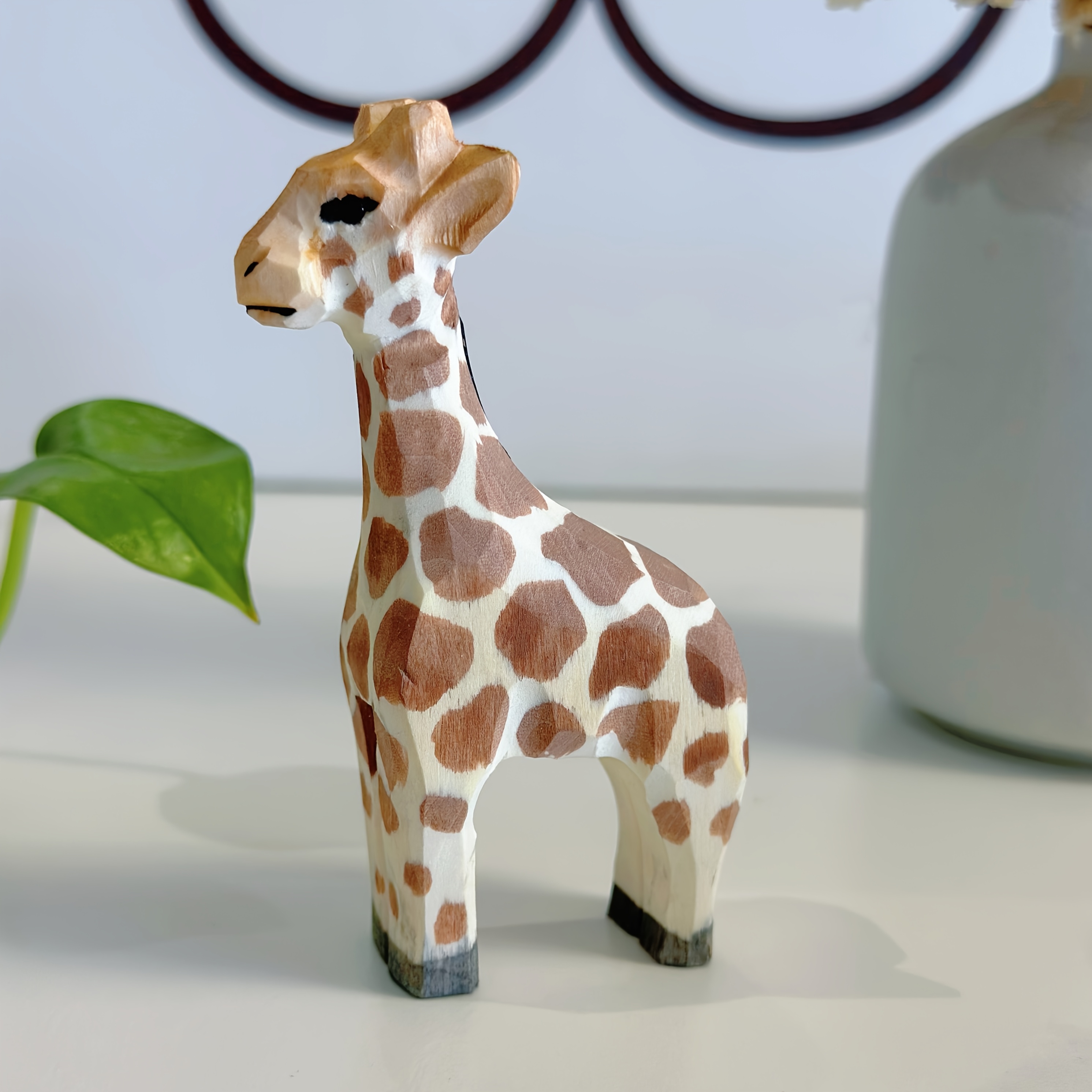 Handmade Wooden Painted Giraffe Figurine - Indoor/outdoor Decor, No Electricity Needed