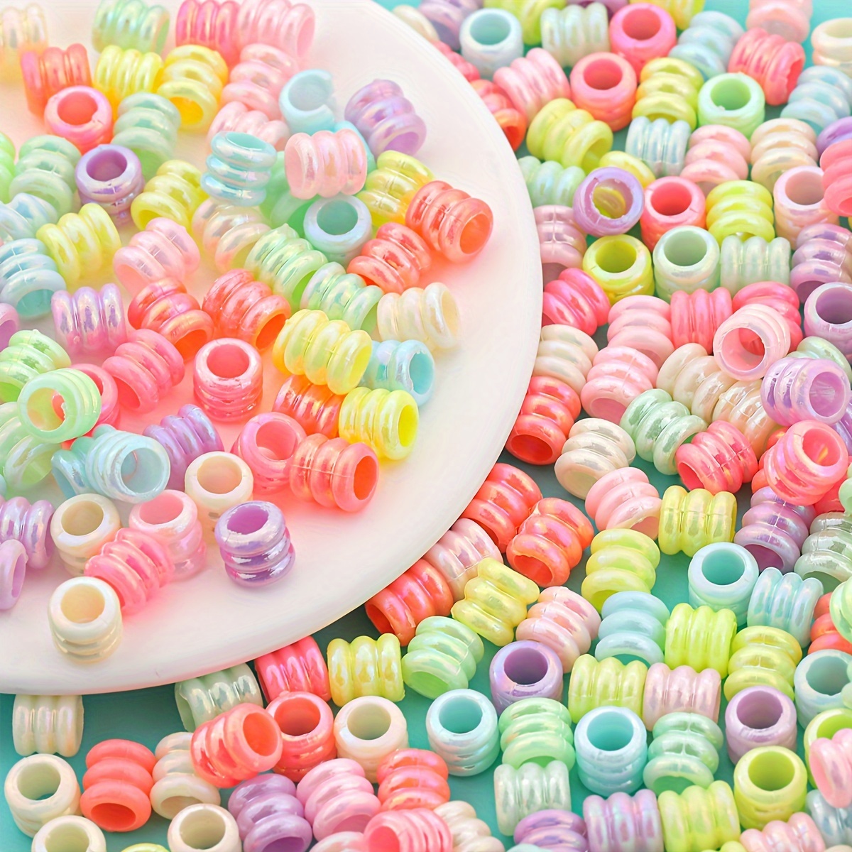 200pcs Iridescent Candy Large Hole Loose Beads for DIY Crafting