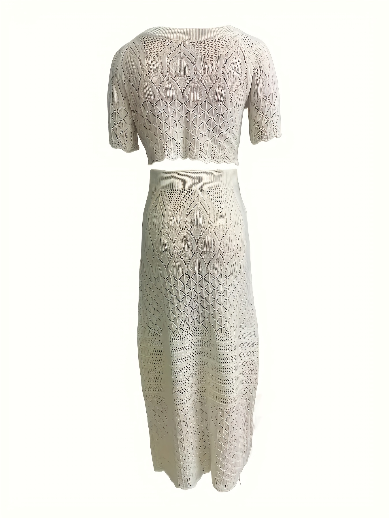 elegant vacation two piece set: shoulder crochet top high Temu Spain