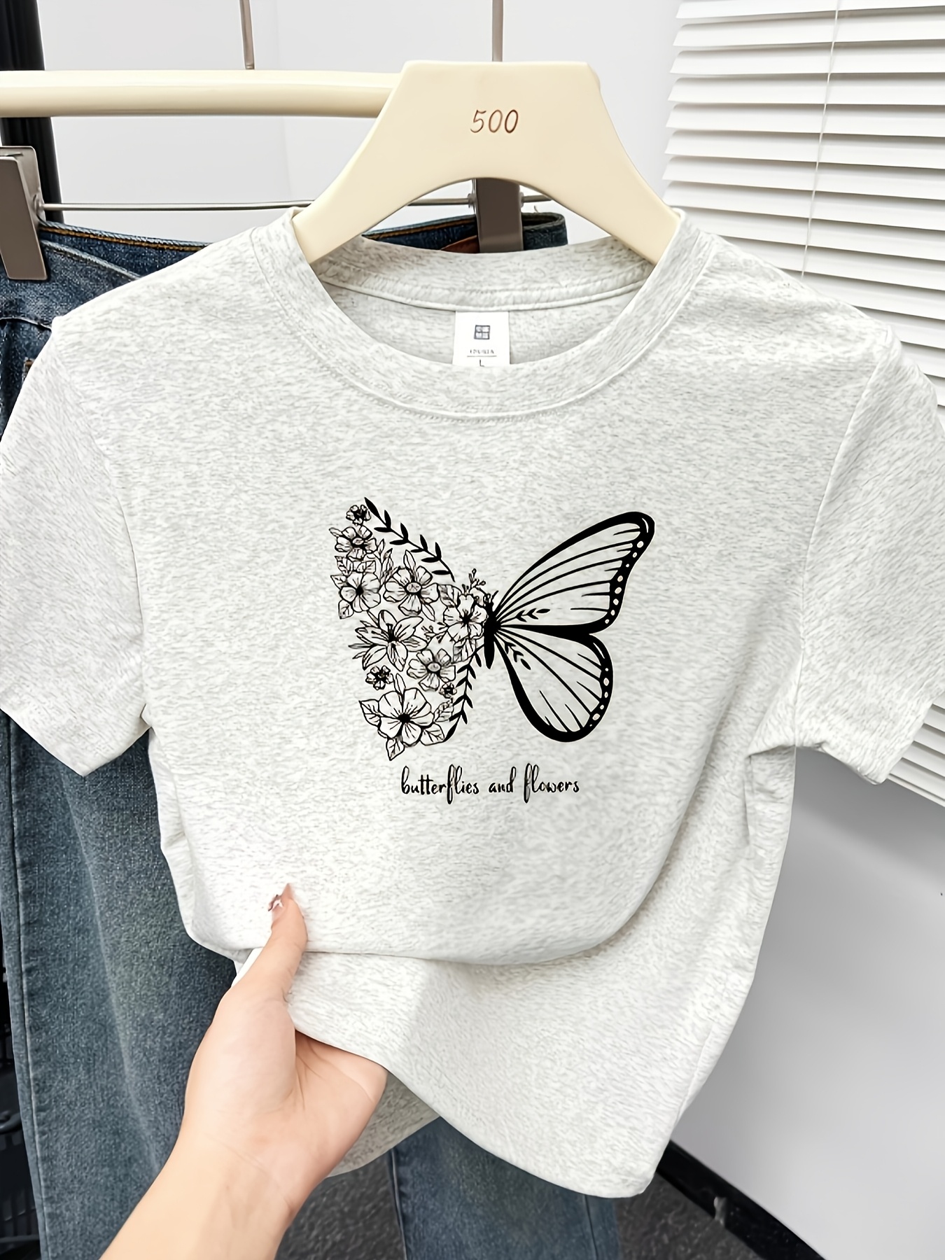 womens summer   floral print short sleeve t shirt light grey   fit round neck casual streetwear   washable spring summer fashion tee   shirt comfortable fabric Product details 5