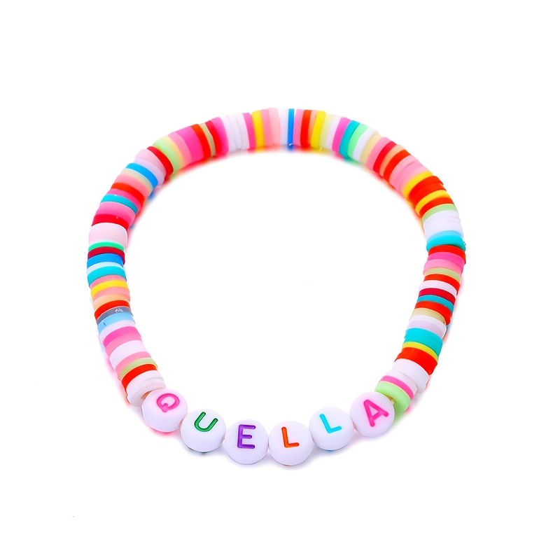 TEMU Braccialetto Personalizzato Boho Chic con Perline Colorate a Lettere - Fai Da Te in Argilla Polimerica Elasticizzata, per Compleanni e Regali di