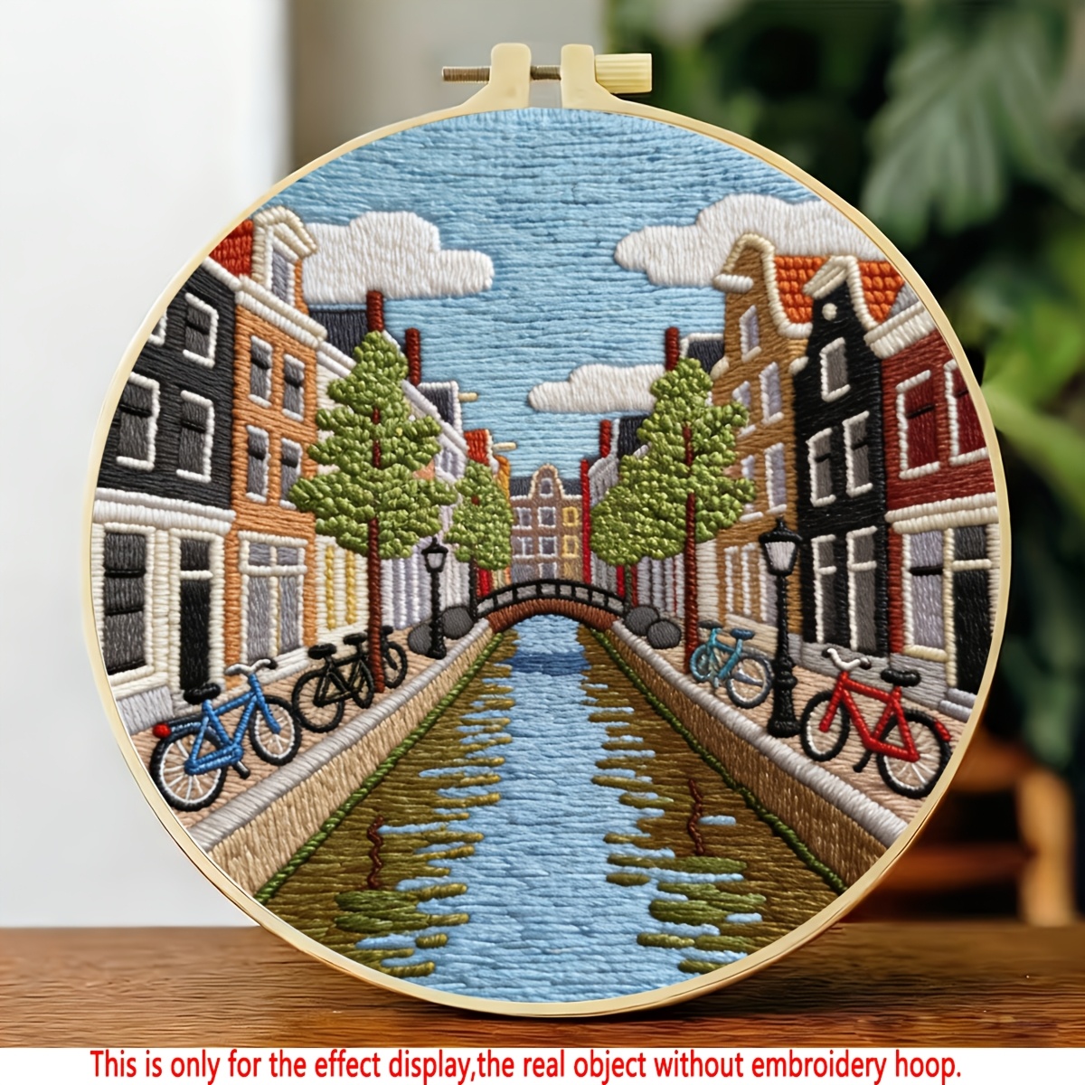 TEMU 1 Set Gedrukte Borduurpakket Amsterdam Grachtpatroon Handborduurpakket Geschikt voor Borduur Liefhebbers Volwassenen Beginners Inclusief