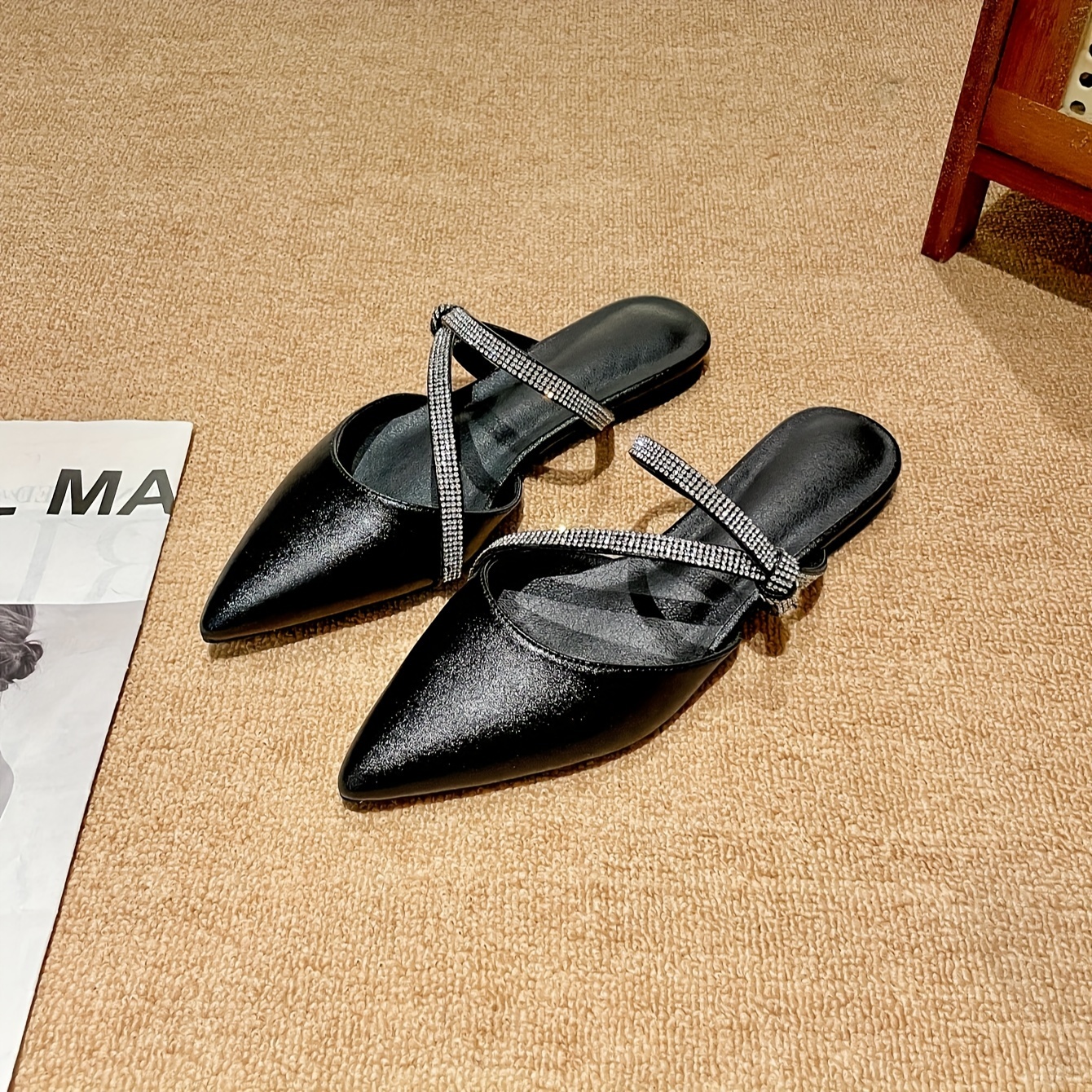 women's fashion glitter strappy pointed toe flats Temu Bahrain