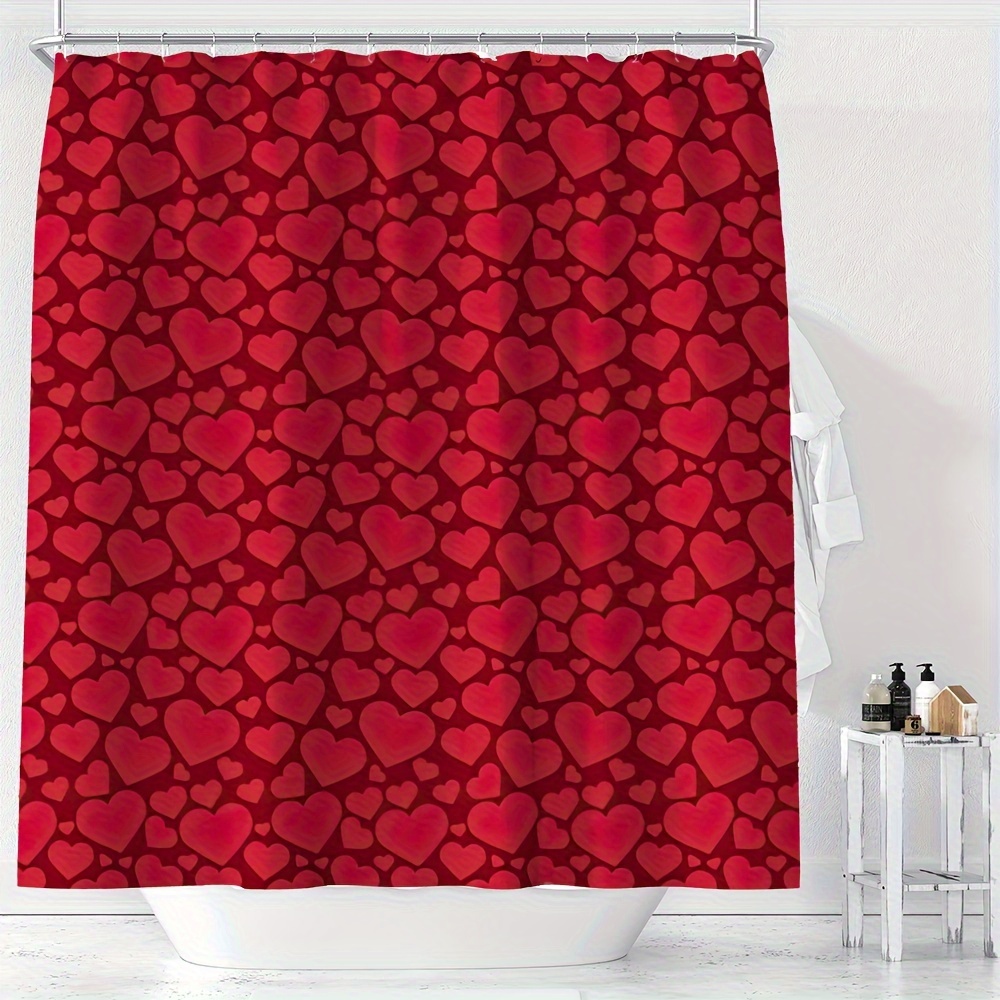 

Red Heart Pattern Waterproof Shower Curtain With Hooks - Machine Washable, All-season Polyester Bathroom Decor By Ywjhui