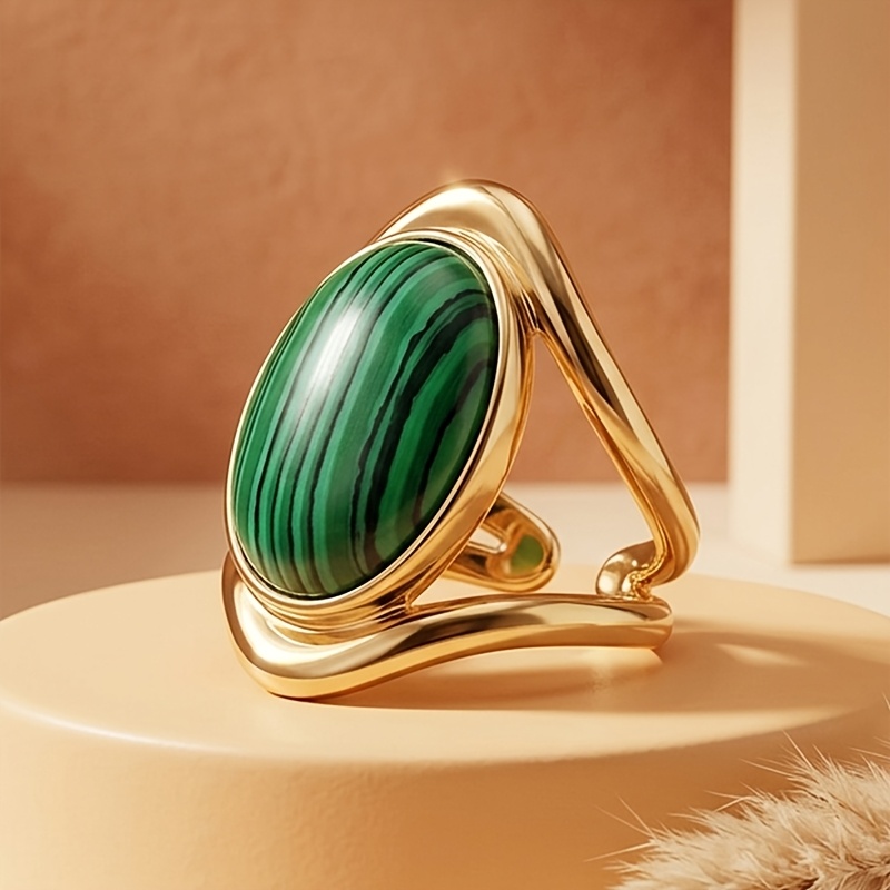 Vintage Style Oval Green Synthetic Zirconia Open Ring