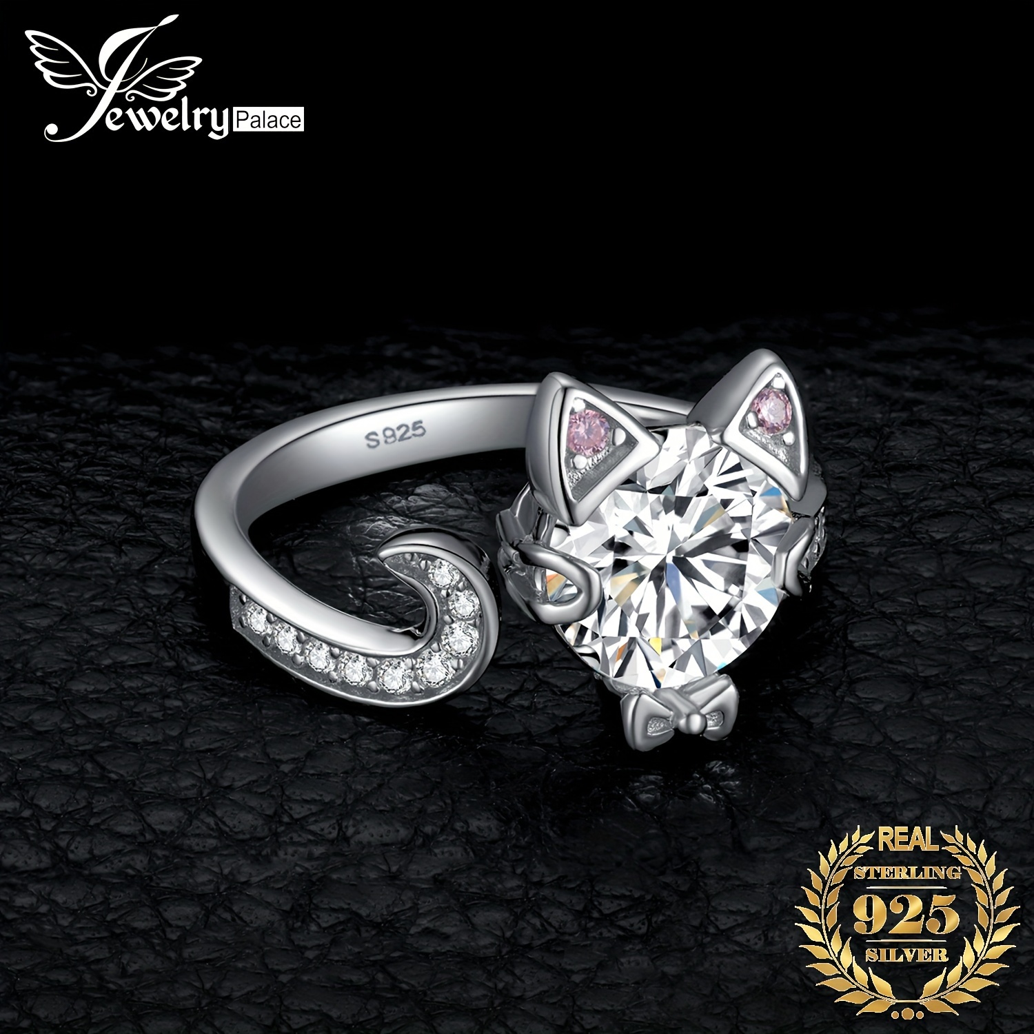 

1pc 925 Sterling Silver Cute And Fashionable 3ct 5a Round Cut Zirconia Love Cat Open Adjustable Ring For Women For Girl Perfect For Prom Party Banquet For Dating Gift Fine Jewelry