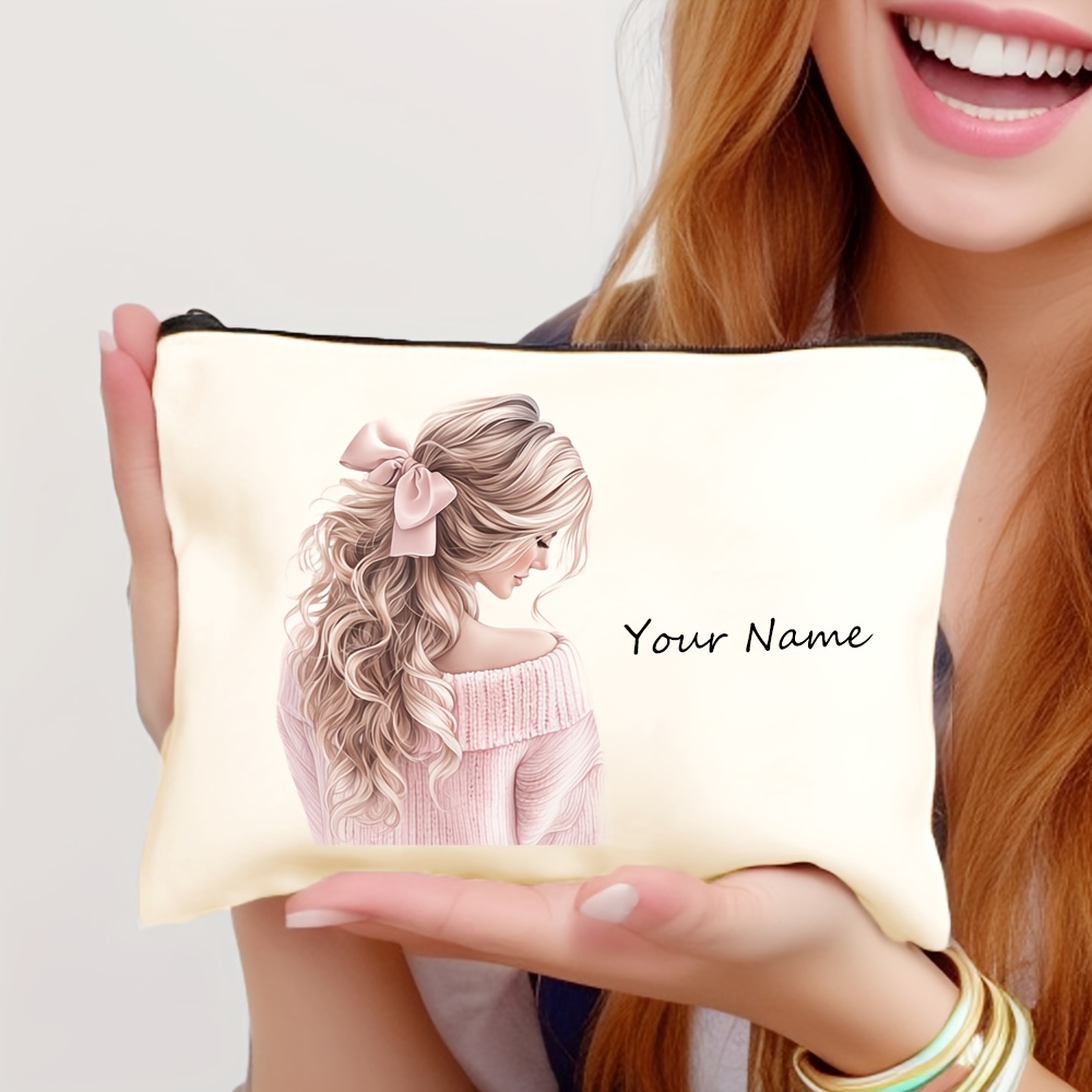 E-shop Personalisierte Vintage Rosa Mädchen-Illustration Make-up-Tasche – Individuelle Kosmetiktasche, Toilettentasche & Stiftehalter – Weiches