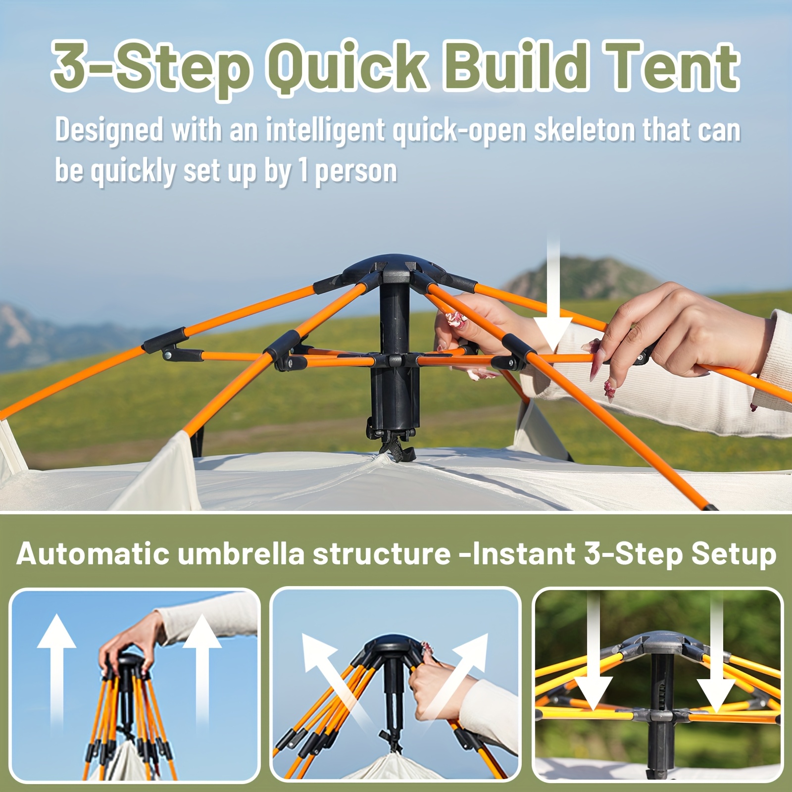 Lightweight Silver Outdoor Automatic Pop-Up Tent for Camping, Driving, Hiking, And Mountain Travel, Sunshade, Beach Tent, Portable And Foldable Shelter