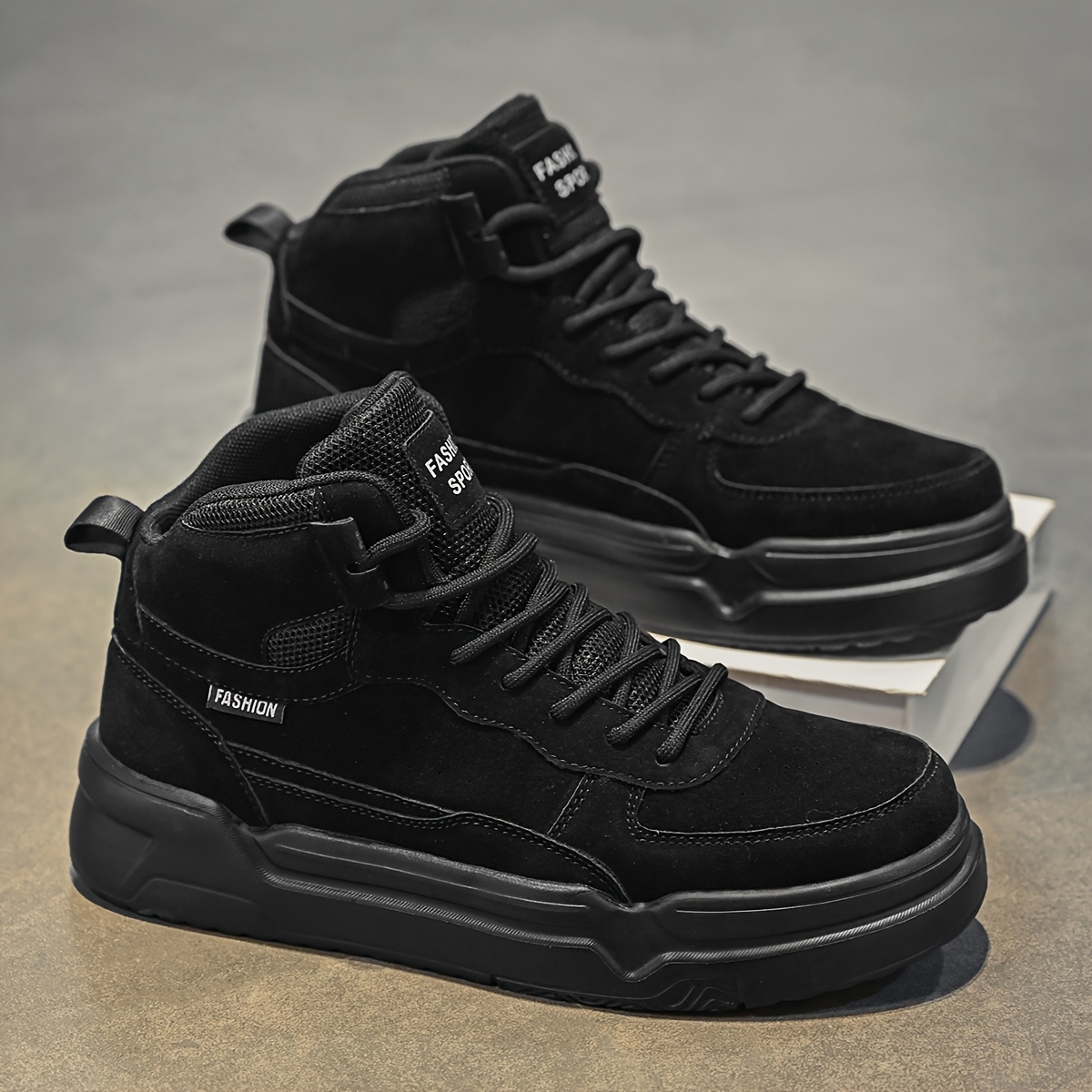 Men's Mid-Top Skate Shoes - Versatile & Comfortable in Black, Gray, Khaki | Durable PU Upper with Fabric Lining & EVA Sole | Lace-Up Design for Casual Attire, Hiking & Outdoor Activities