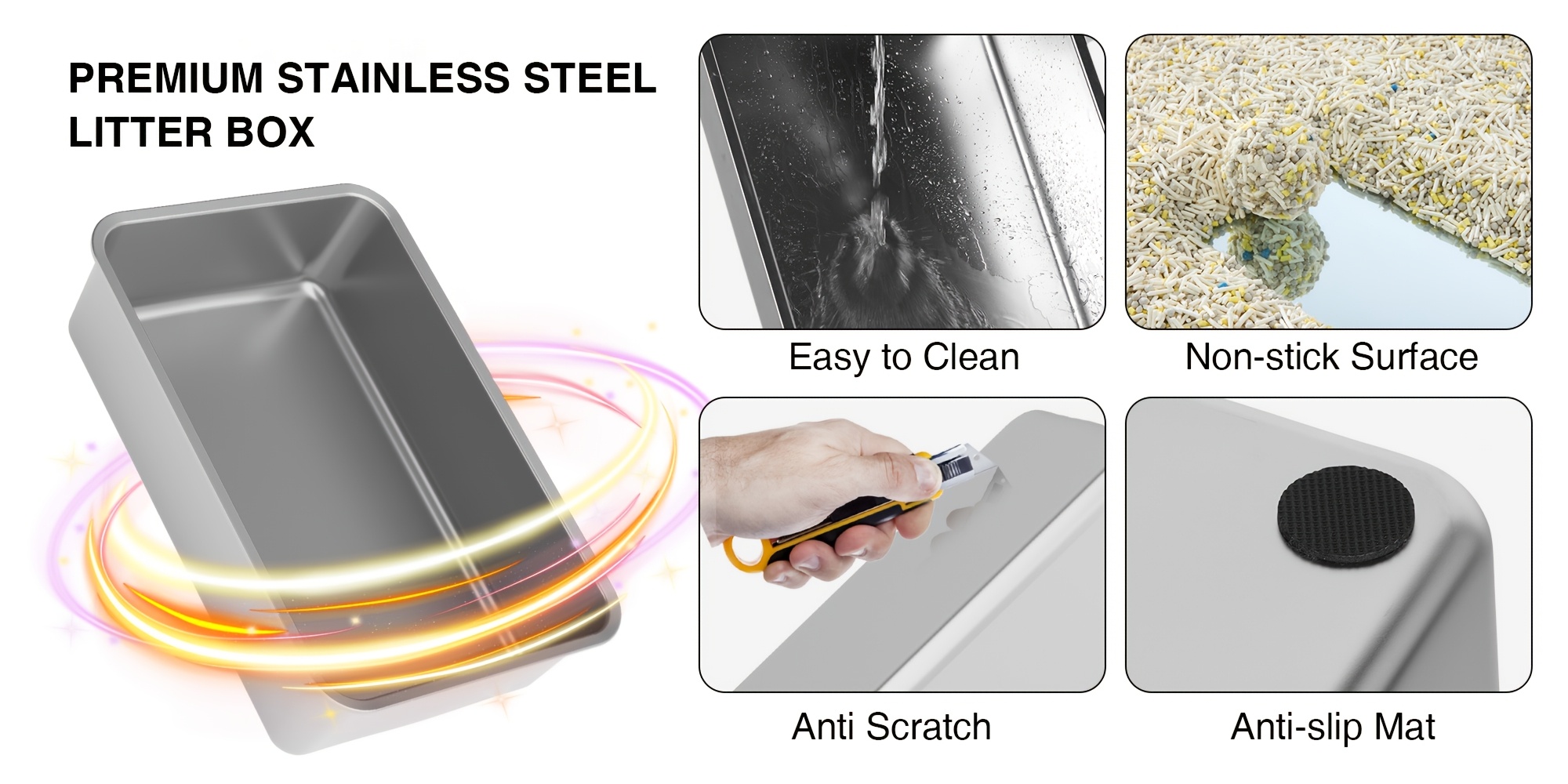 CITYLIFE Oversized Stainless Steel Cat Litter Box, Completely Covered Cat Litter Box with a Lid, Collapsible Anti-Splash Cat Litter Box Featuring a Front Flap Door, Indoor Cat Toilet, Superior Odor Control Pet Toilet