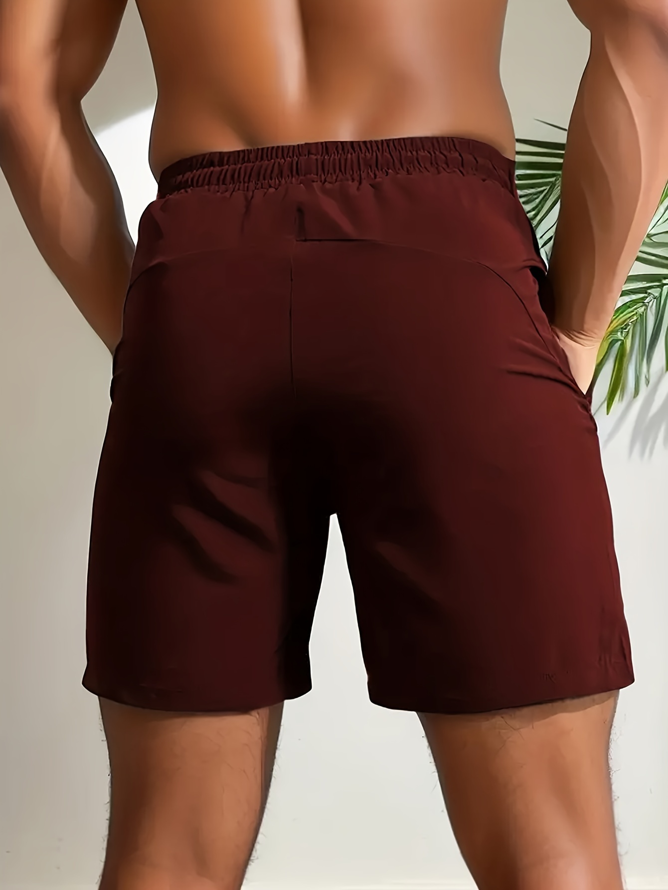 Men's Sleek Athletic Shorts - Lightweight, Quick-Dry Polyester with Zipper Pockets, Elastic Waistband & Drawstring | Casual Sportswear, Machine Washable