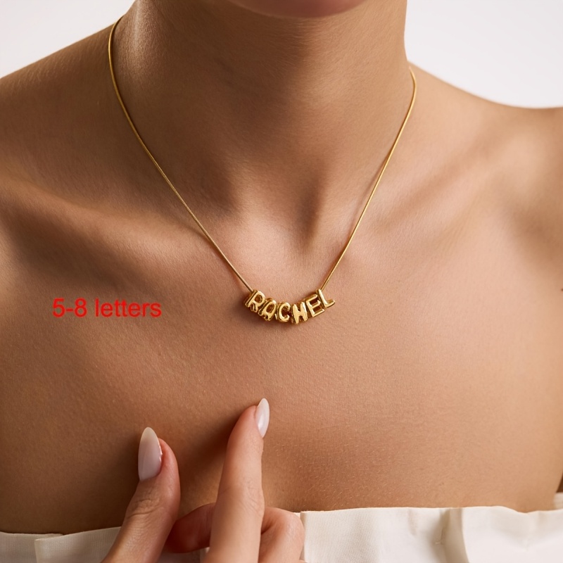 TEMU Collier personnalisé avec nom en lettres bulgaires 3D à trou traversant, bijou DIY personnalisé en acier inoxydable pour femme, collier à chaîne
