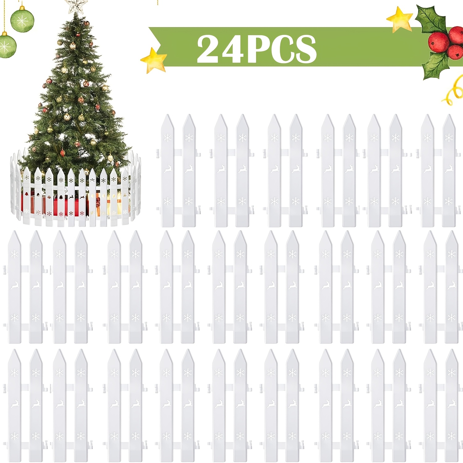 TEMU 16/24pcs White Plastic Christmas - Removable Picket Barrier For Holiday Party, No Electricity Needed, Featherless Garden Decor