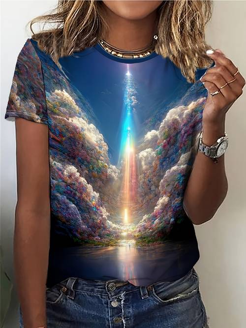 t-shirt mit rundhalsausschnitt und grafikdruck, lässiges kurzarm-t-shirt für frühling und sommer, damenbekleidung