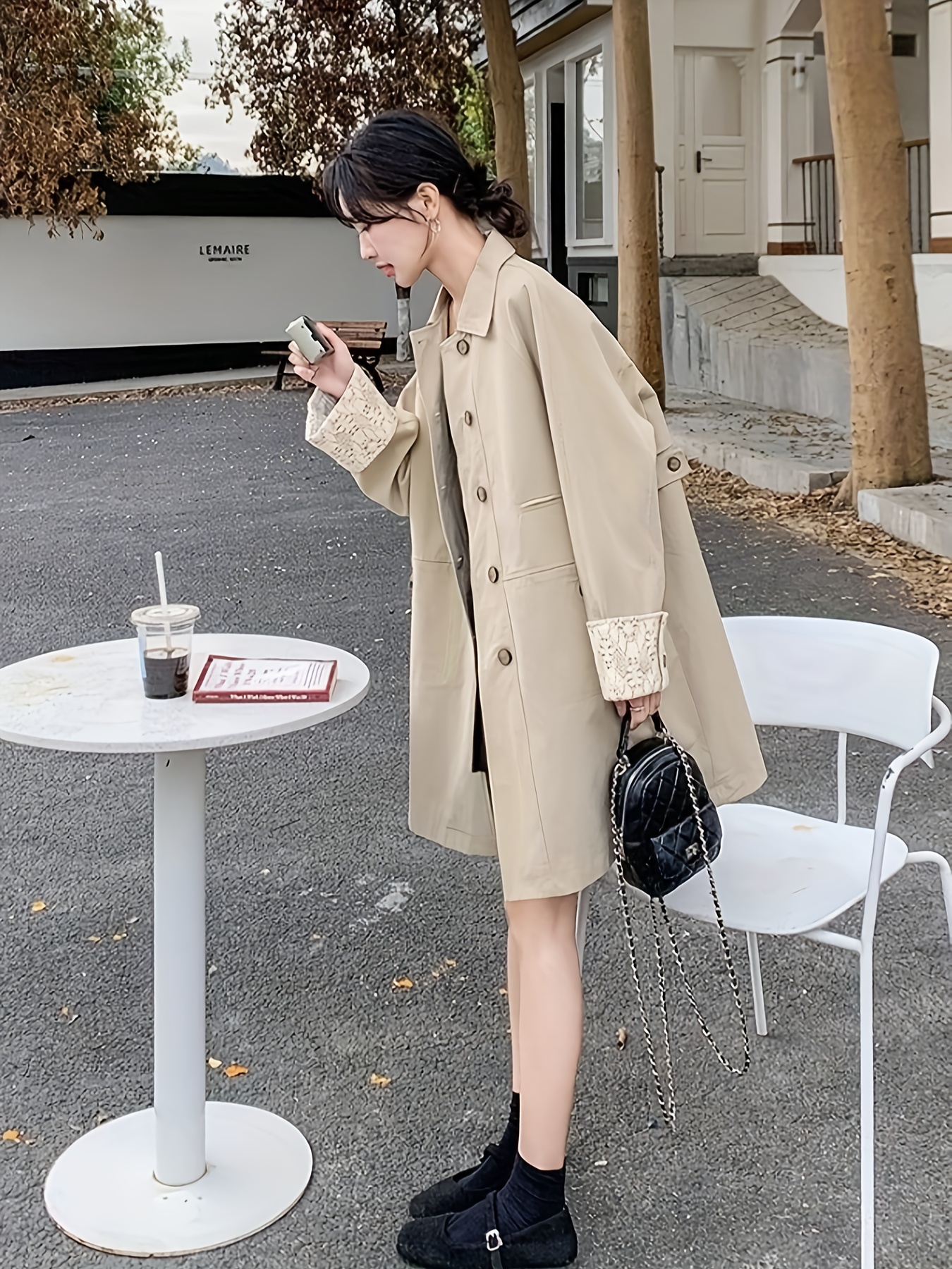 women's korean style oversized long sleeve trench coat Temu Kuwait