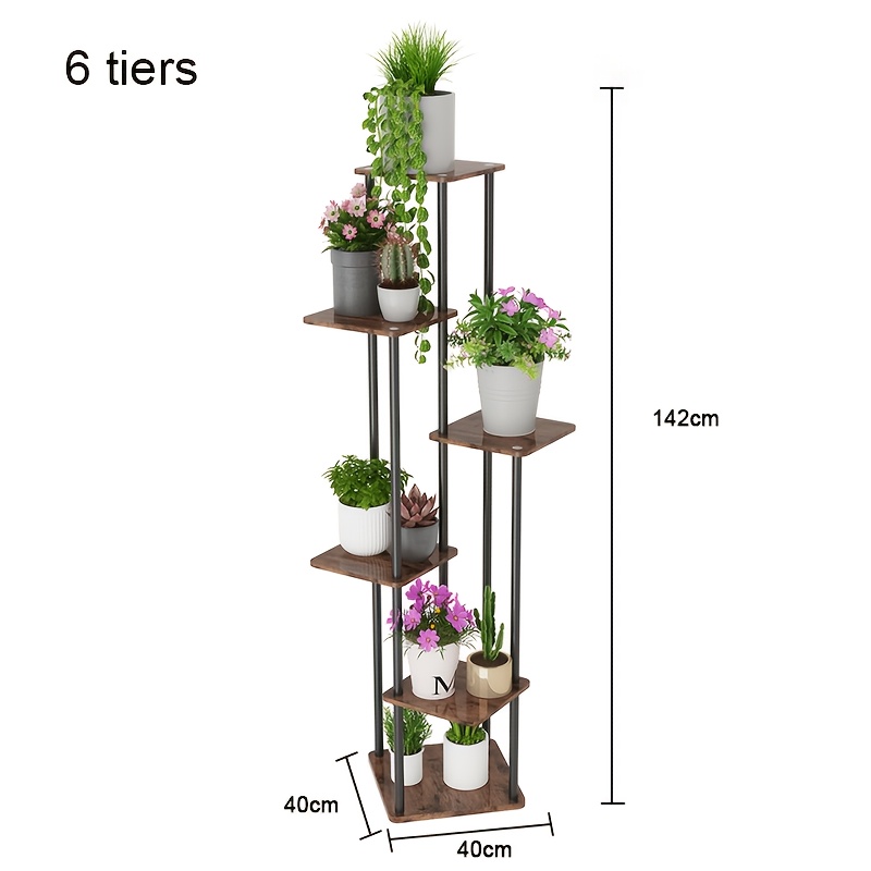 Image of 4/5/6-tier Brown Metal Corner Plant Stand For Indoor Use, A Tiered Flower Pot Holder For Multiple Plants, Suitable For Patio, Garden, Balcony, Living Room, And Bedroom