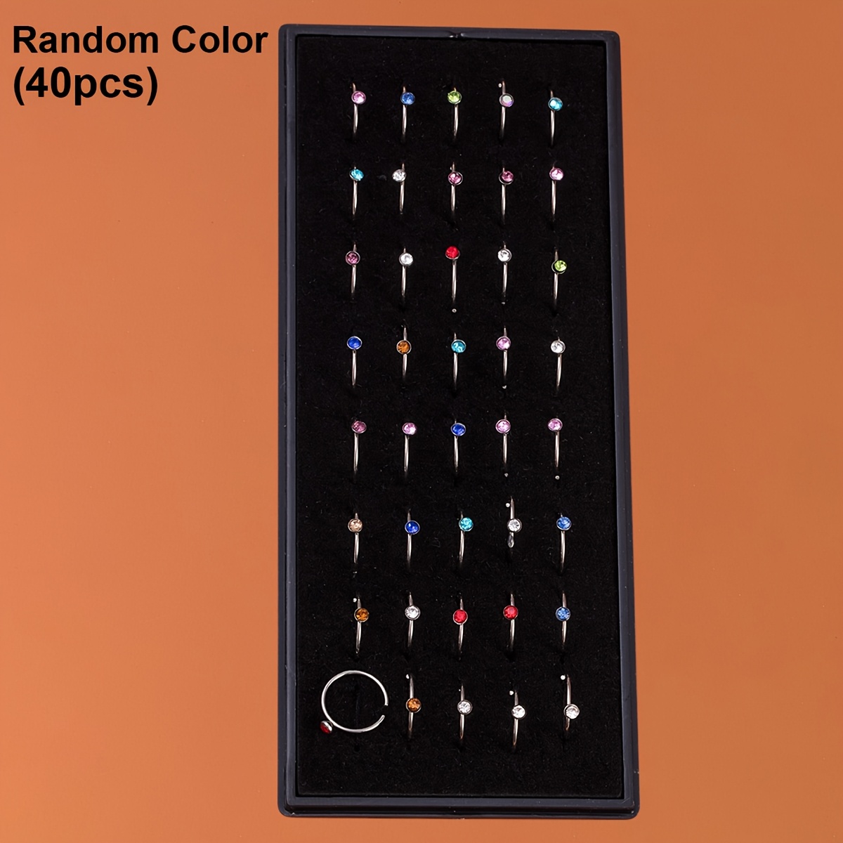 Image of 40pcs/box Synthetic Zirconia Nose Rings Stainless Steel Nostril Piercing Jewelry Nose Hoop Ring 8mm Cartilage Tragus Daith Earring Jewelry -random Color