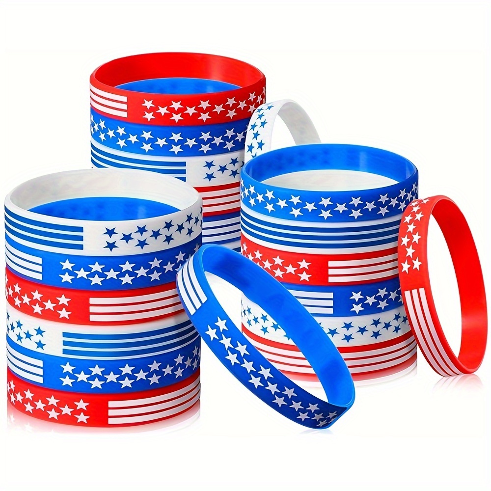 

48 Packs, 4th Of July Bracelets Usa American Flag Bracelets Red White And Blue Bracelet Wristbands, Patriotic Silicone Bracelets For Independence Day Patriotic Party Wristband Favors School Gift Favor