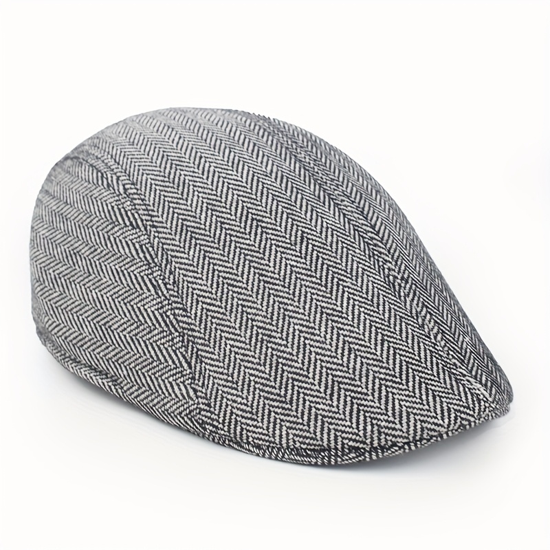 Image of Spring/autumn Newsboy Cap Men's Baseball Cap Herringbone Full Closure Winter Beret Striped Warm Hat