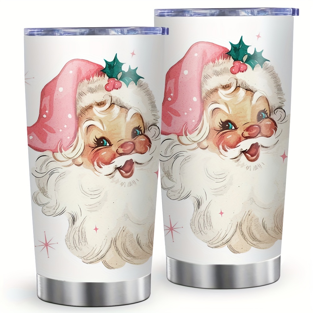 

Christmas Car Cup, Cartoon Santa Color Print Tumblerreful With Straw, 1pc 20oz Stainless Steel Heat Cold Insulation Water Bottle, Dual Wall Vacuum, Christmas Gift