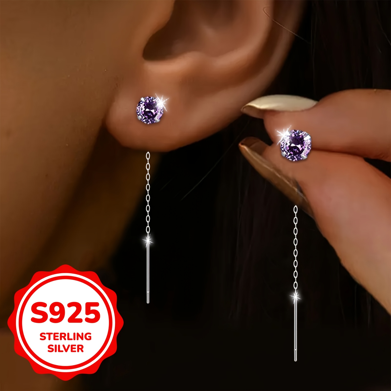 Image of A Pair Of S925 Silver Earrings For Mother's Day, Set With Colorful Synthetic Zirconia Stones, Suitable For Christmas, Valentine's Day, And Everyday Wear