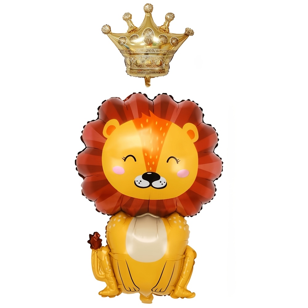 Image of Cute Crown Balloon, Cartoon Lion With Mylar Balloon For Wild Animal Theme Birthday Party Decorations, Baby Shower, Kids Boys Girls Birthday Party Supplies, Photo Booth Props